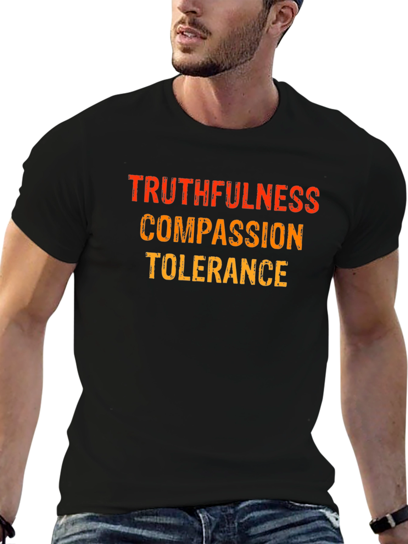 Truthfulness Compassion Tolerance Black Graphic Tee