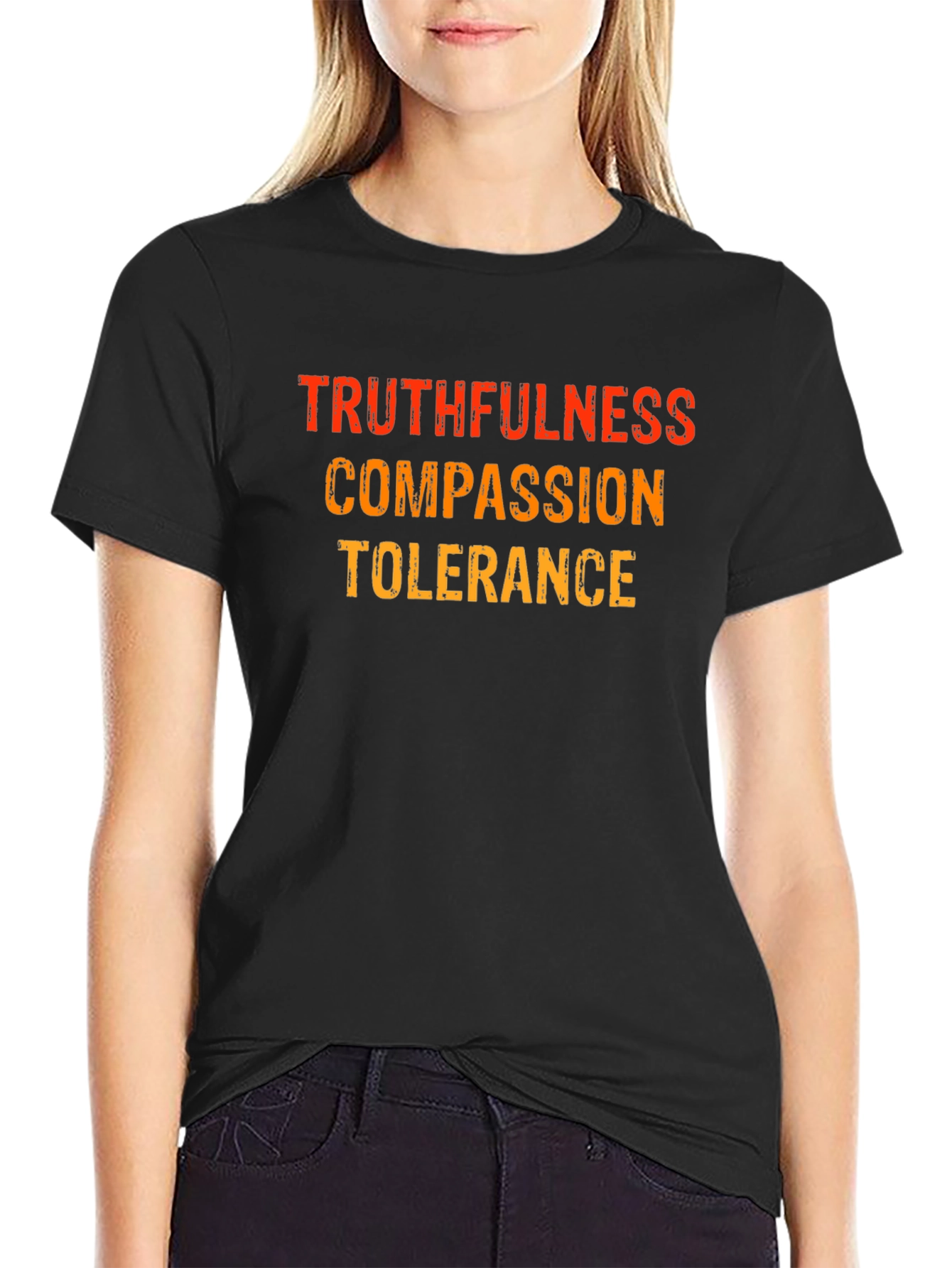Truthfulness Compassion Tolerance Black Graphic Tee