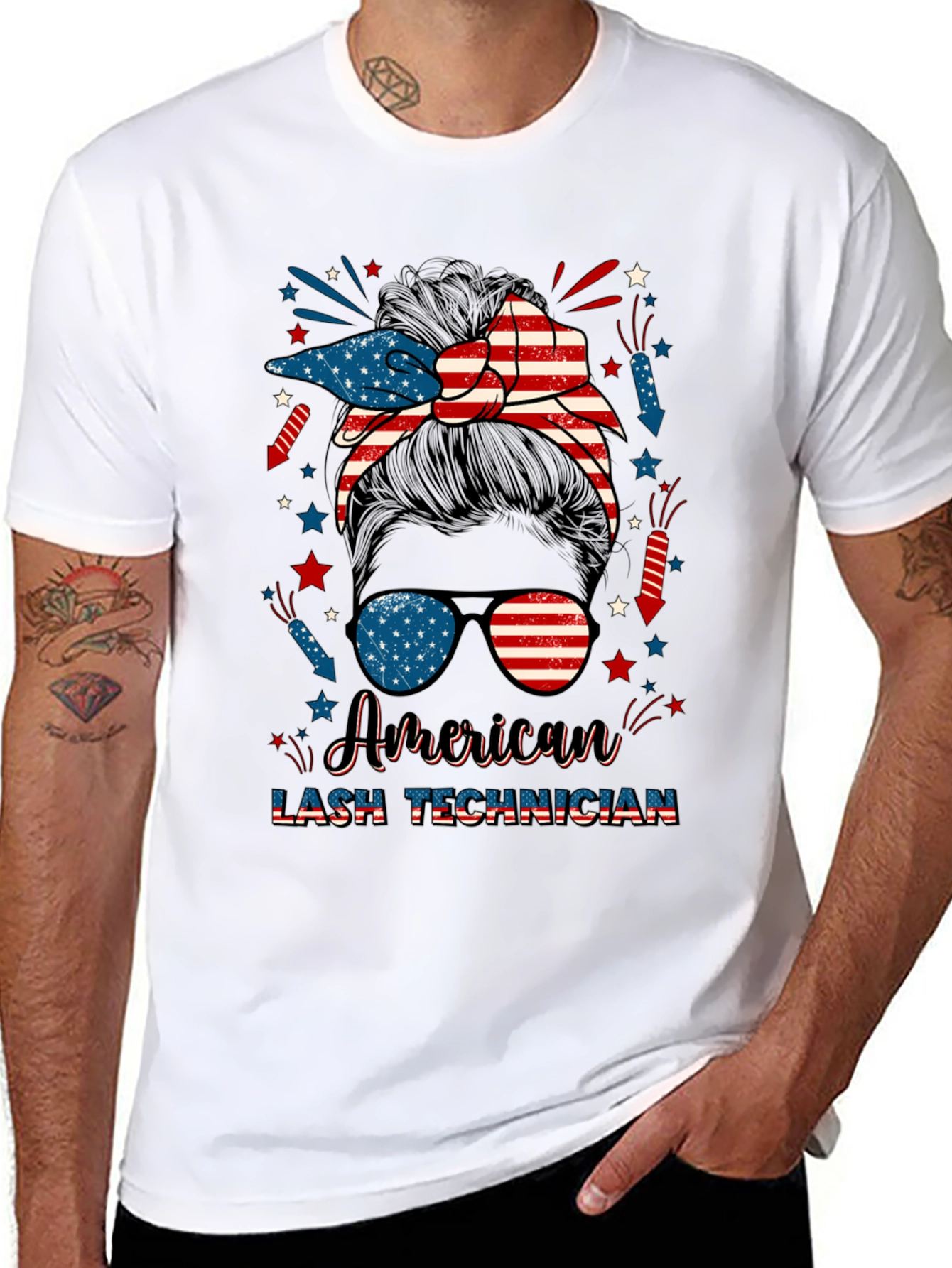 American Lash Technician Messy Bun T-Shirt