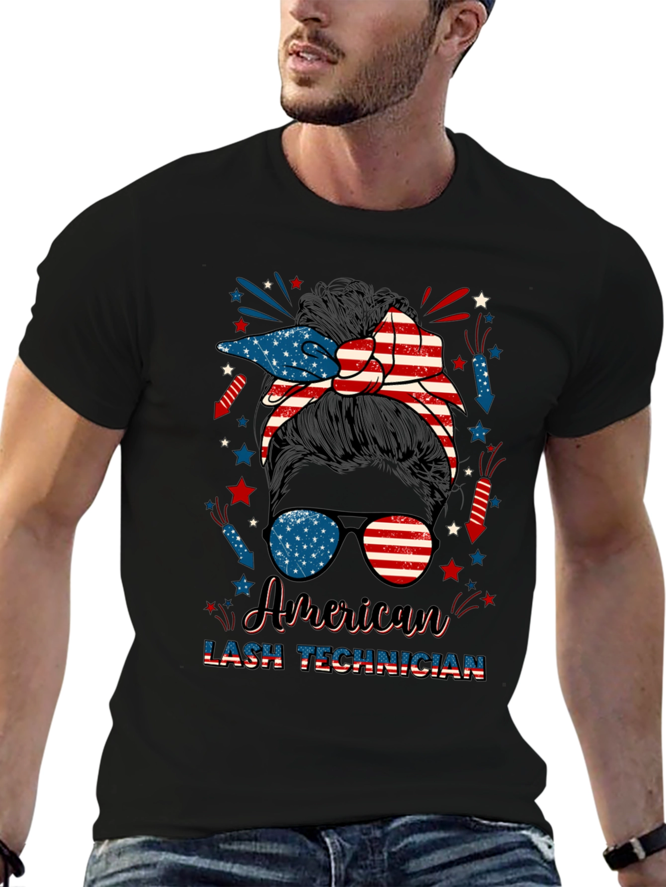 American Lash Technician Messy Bun T-Shirt