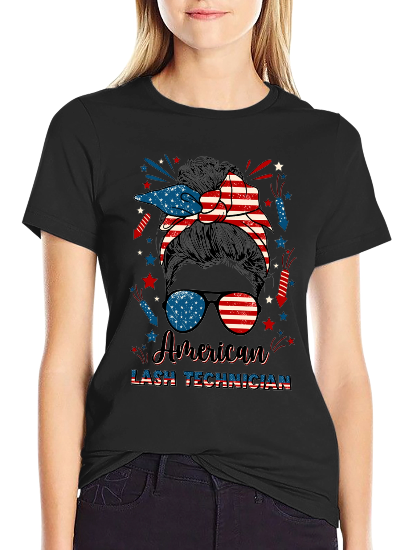 American Lash Technician Messy Bun T-Shirt