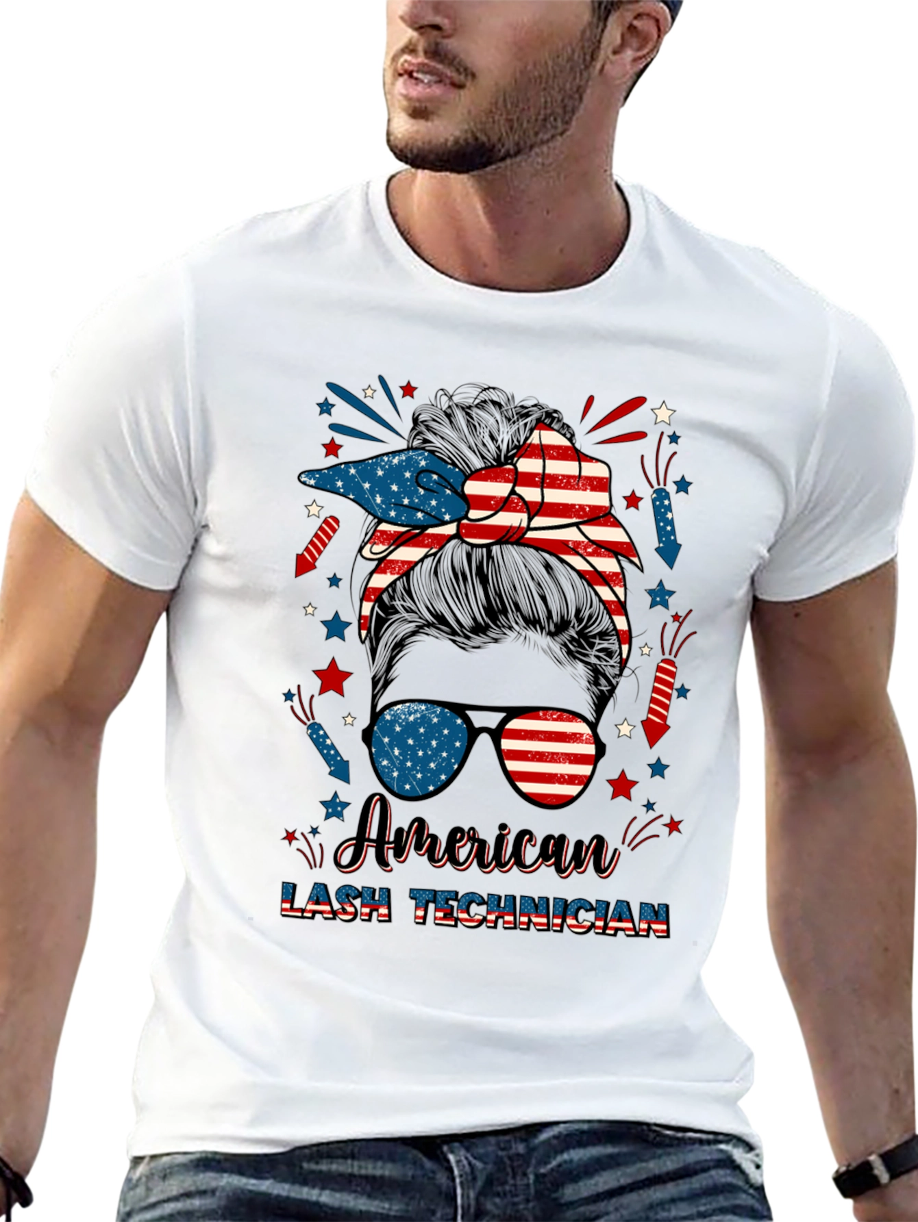 American Lash Technician Messy Bun T-Shirt