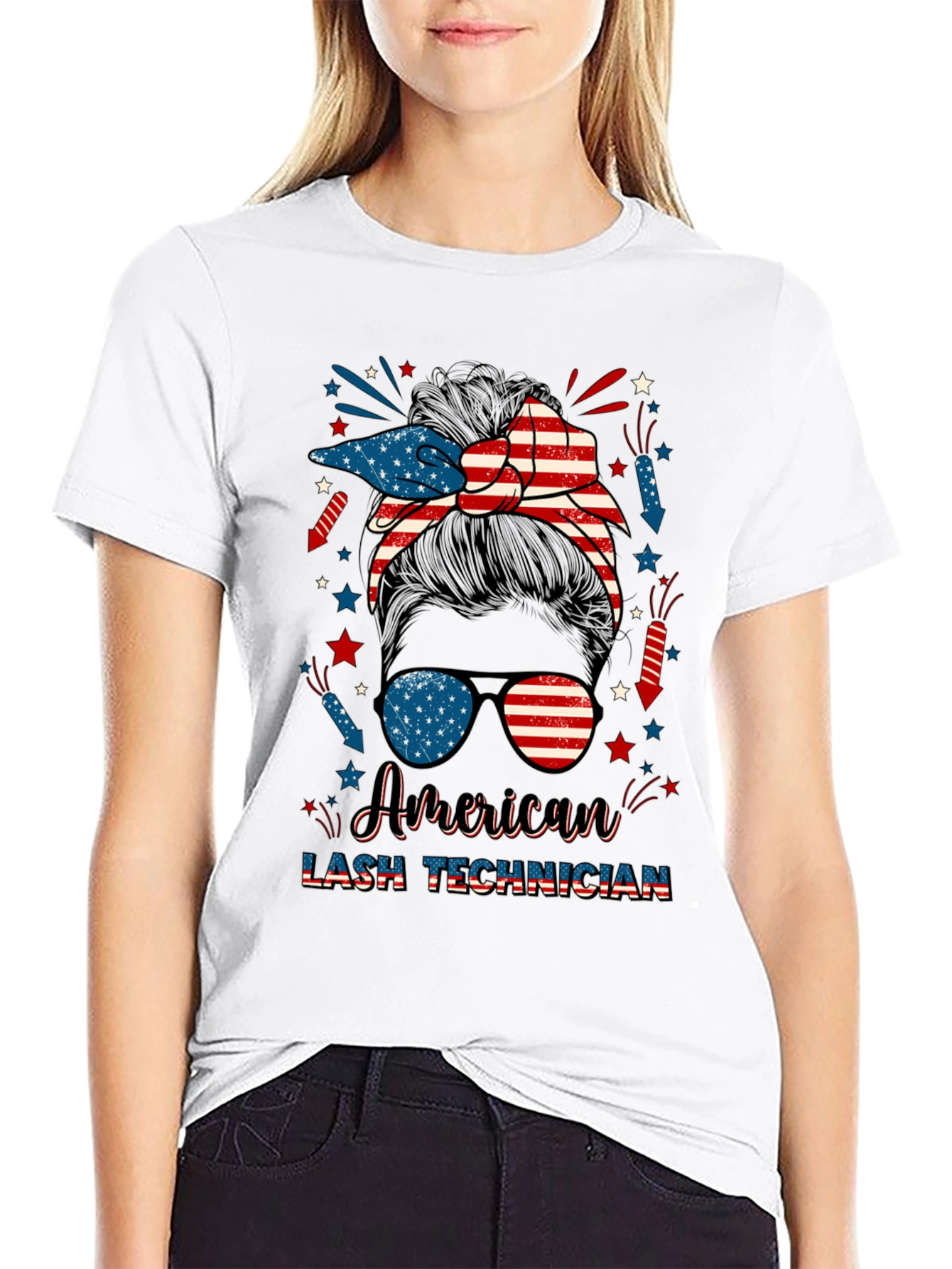 American Lash Technician Messy Bun T-Shirt
