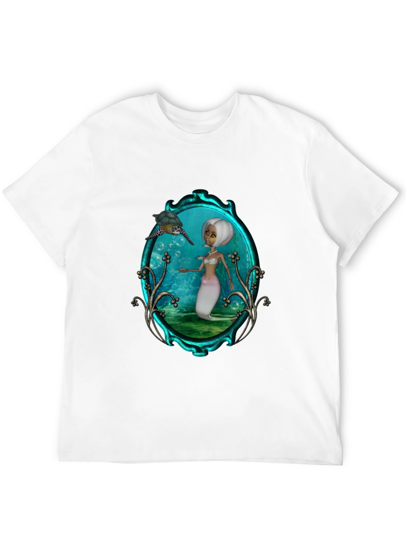 Mermaid & Turtle Graphic Tee - Black