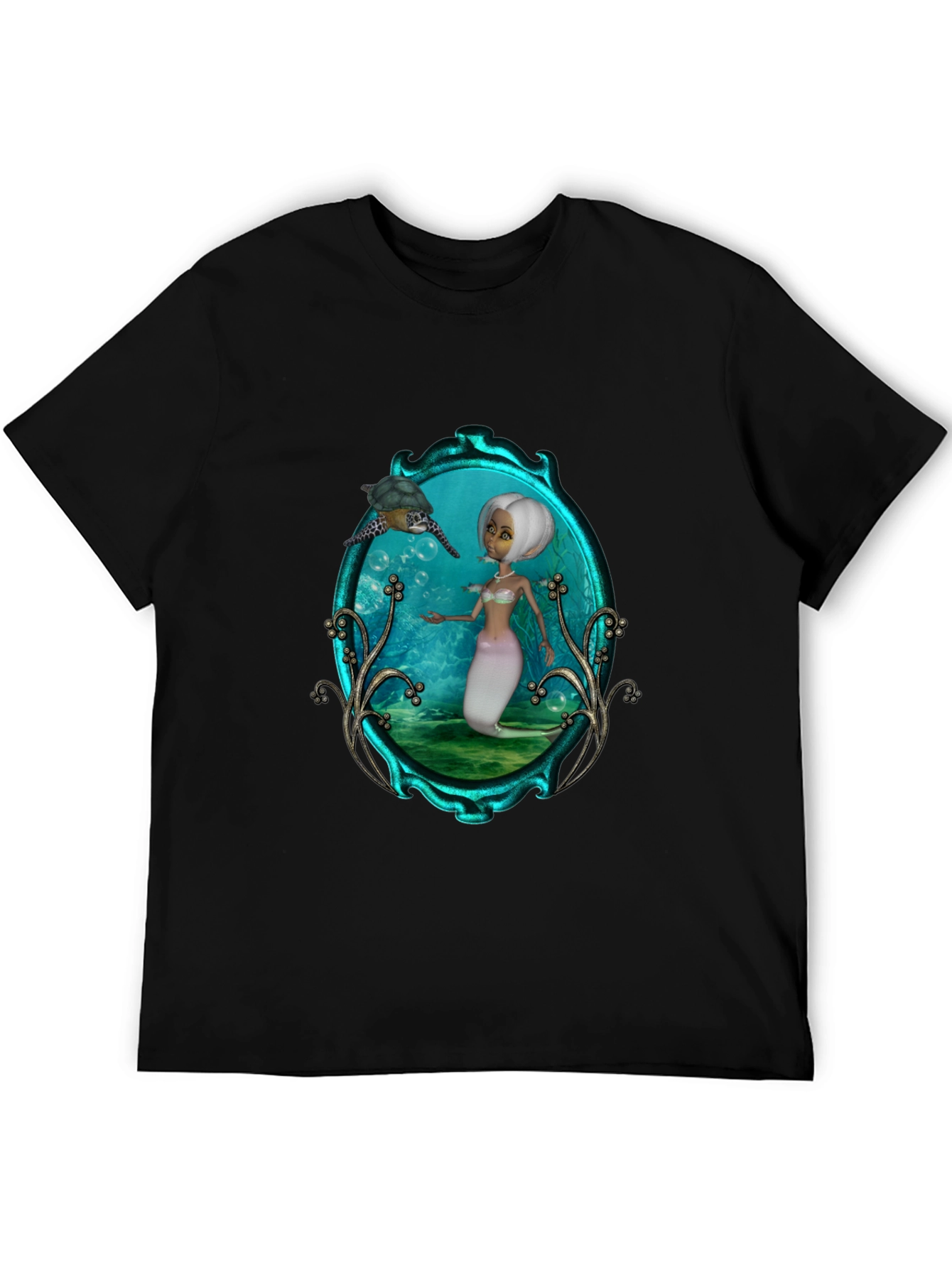 Mermaid & Turtle Graphic Tee - Black