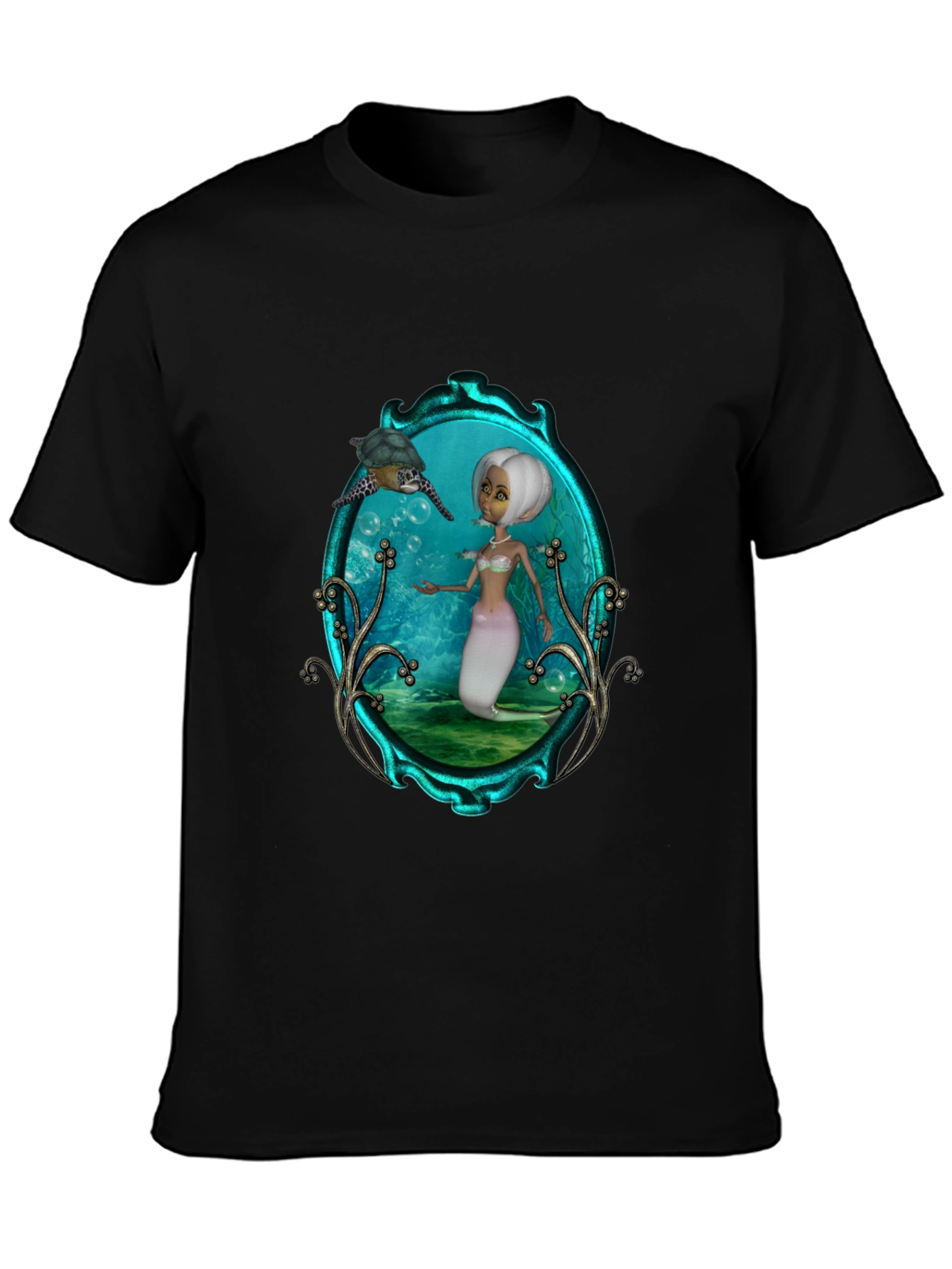 Mermaid & Turtle Graphic Tee - Black