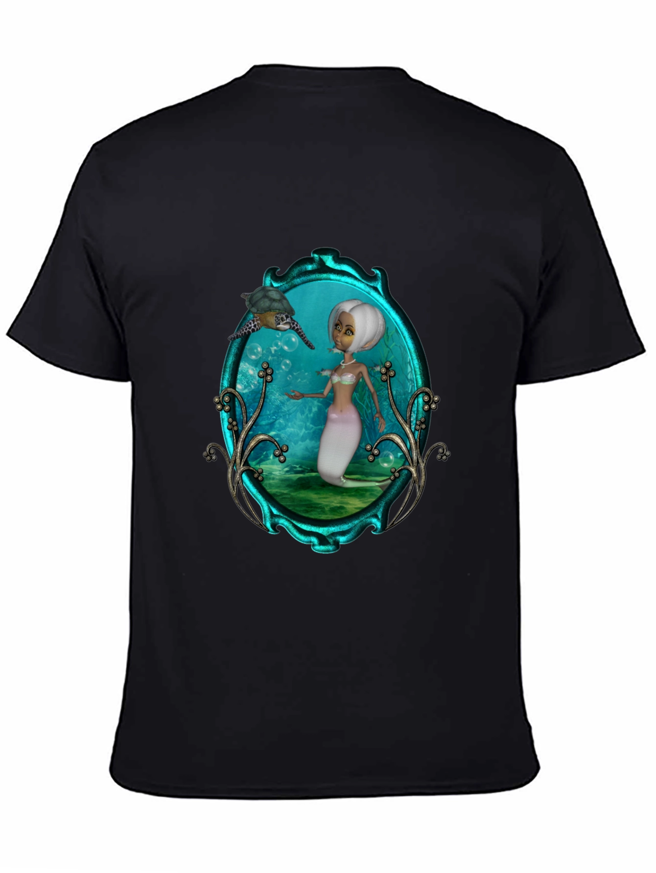 Mermaid & Turtle Graphic Tee - Black