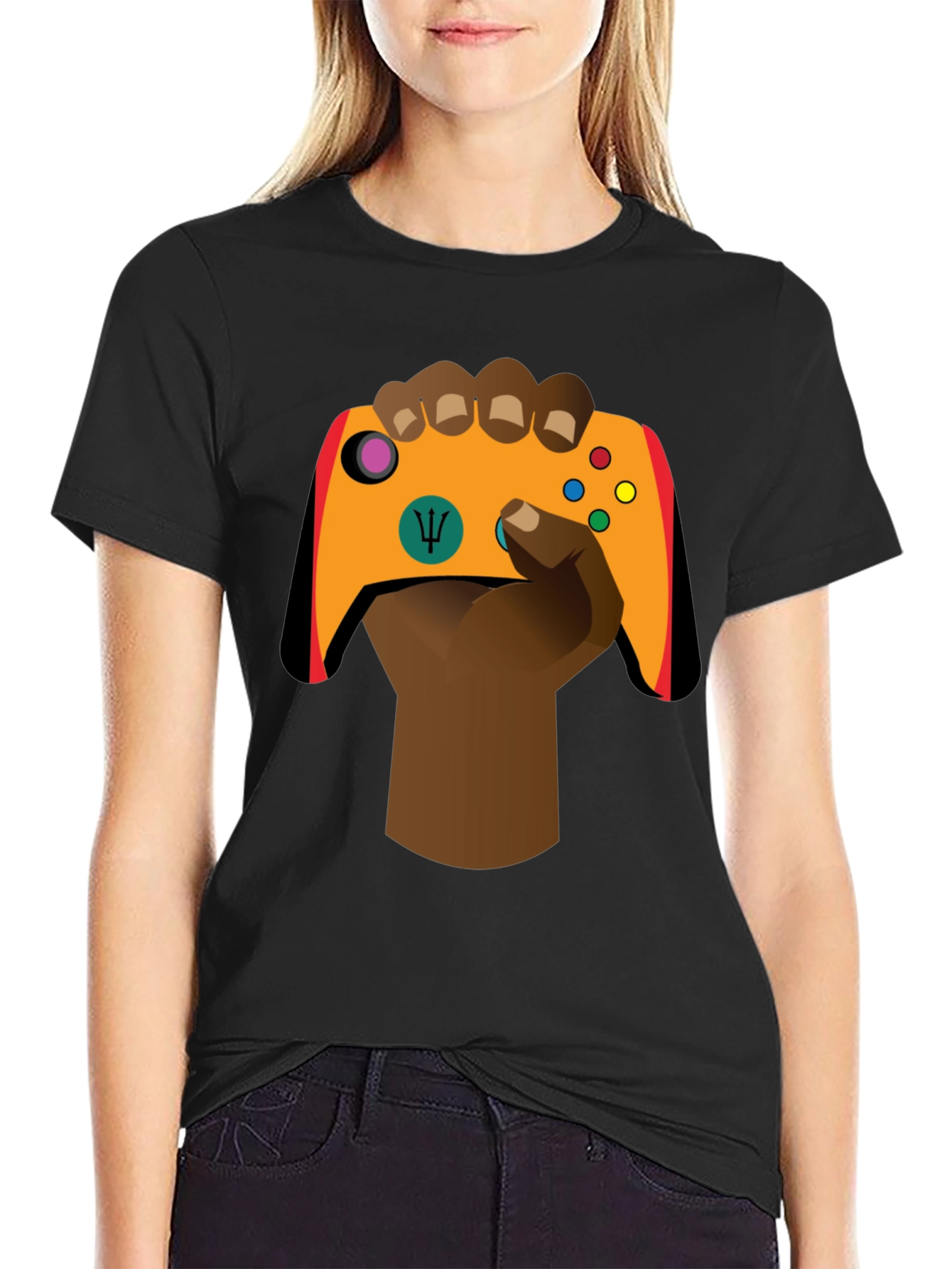 Gamer Hand Graphic Tee - Stylish Black Cotton T-Shirt