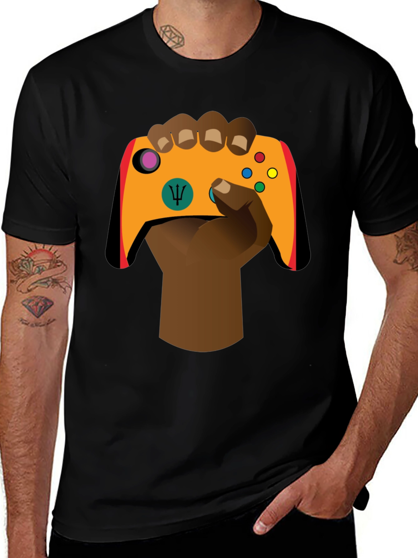 Gamer Hand Graphic Tee - Stylish Black Cotton T-Shirt