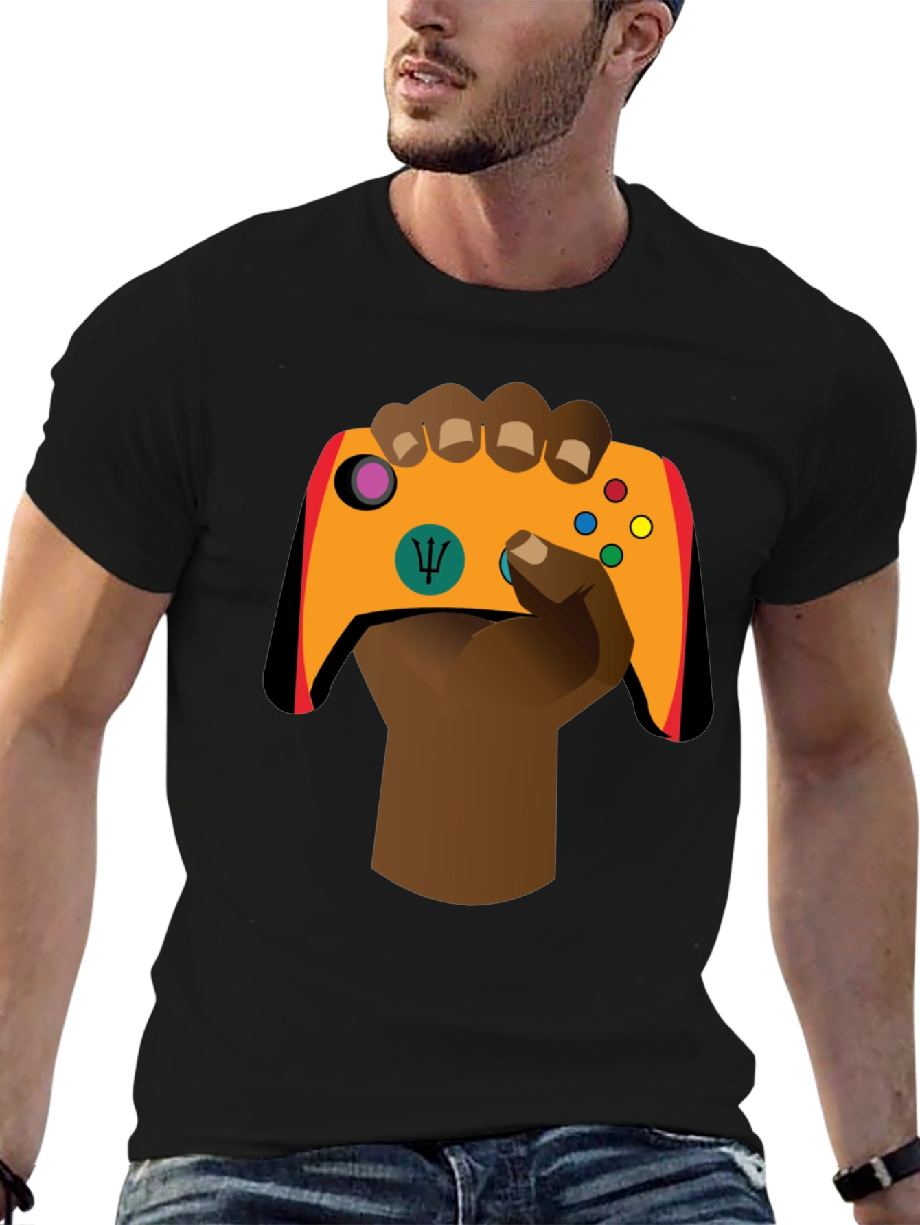 Gamer Hand Graphic Tee - Stylish Black Cotton T-Shirt