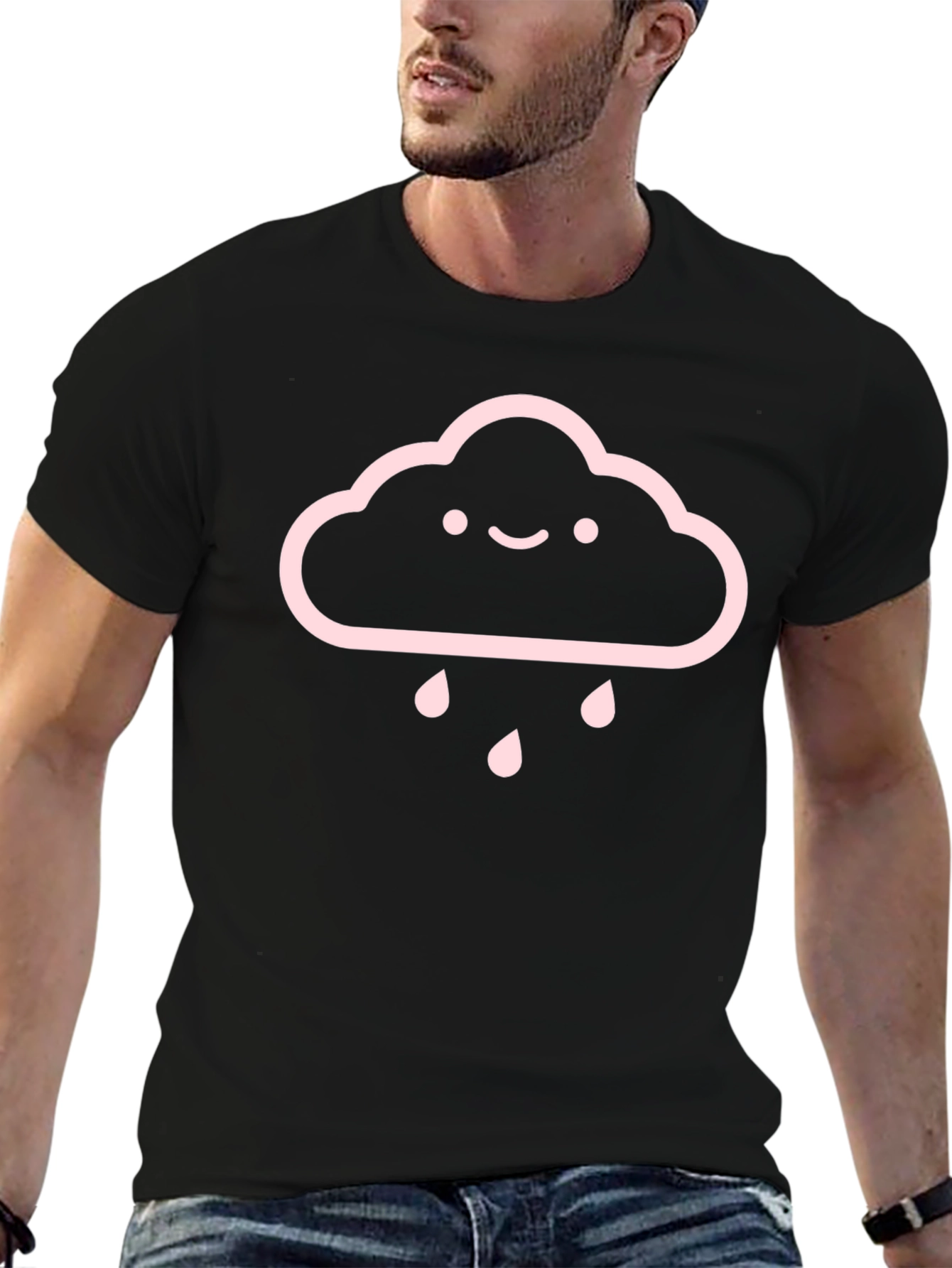 Cute Cloud Rain T-Shirt - Black Cotton Tee