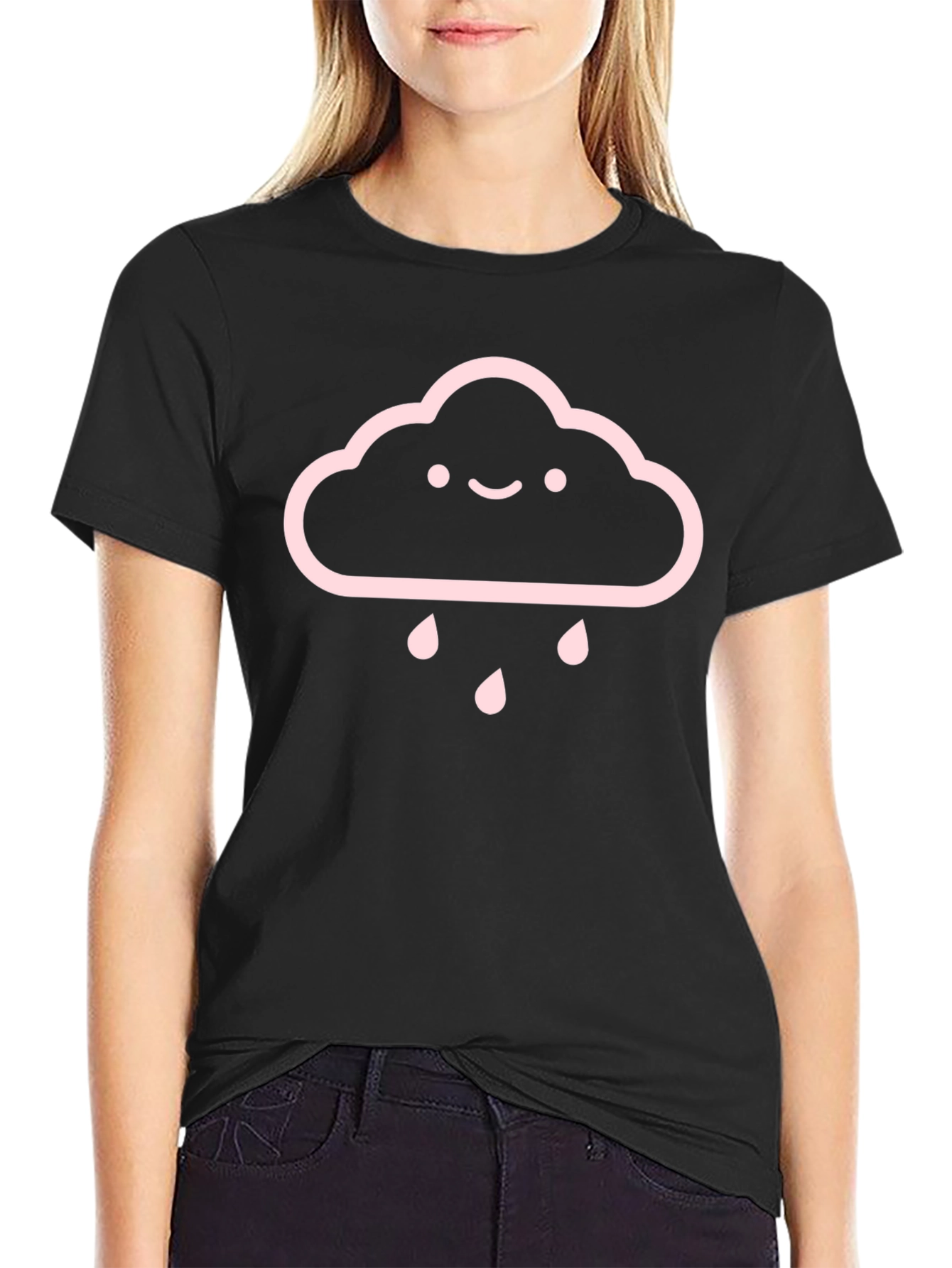 Cute Cloud Rain T-Shirt - Black Cotton Tee