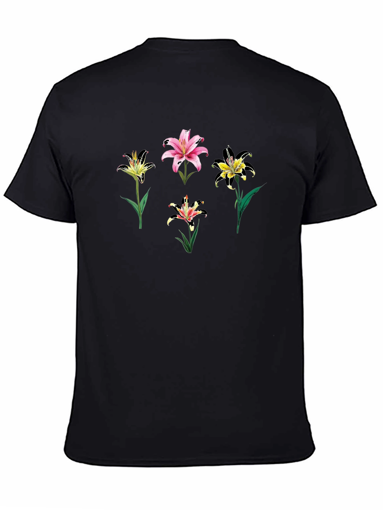 Floral Lily Print Black T-Shirt