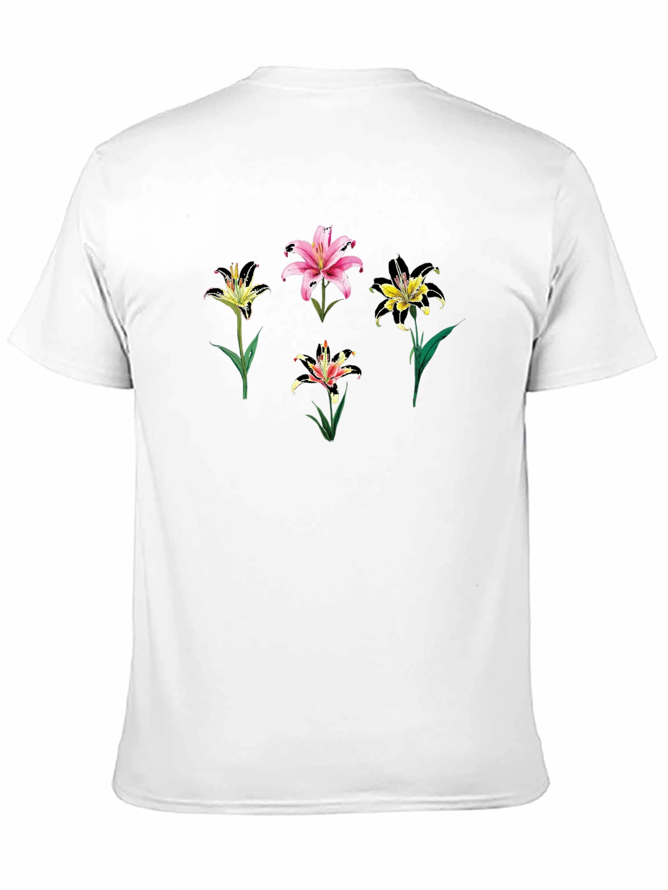 Floral Lily Print Black T-Shirt