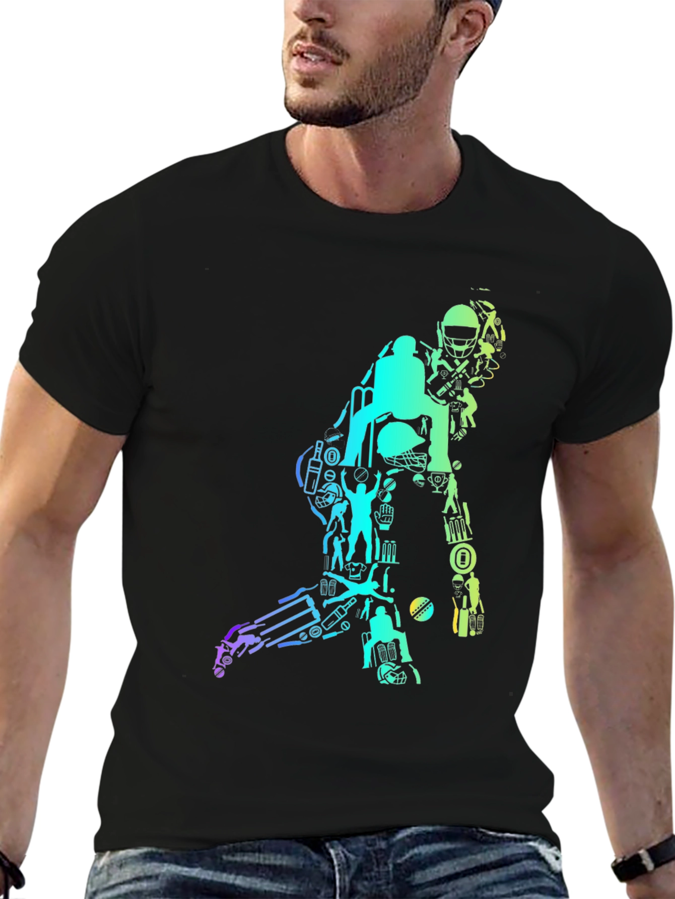 Cricket Silhouette Graphic T-Shirt - Black