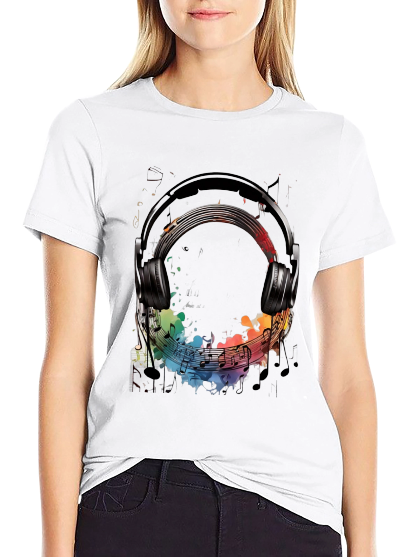 Music Headphone Graphic Tee - Black Cotton T-Shirt