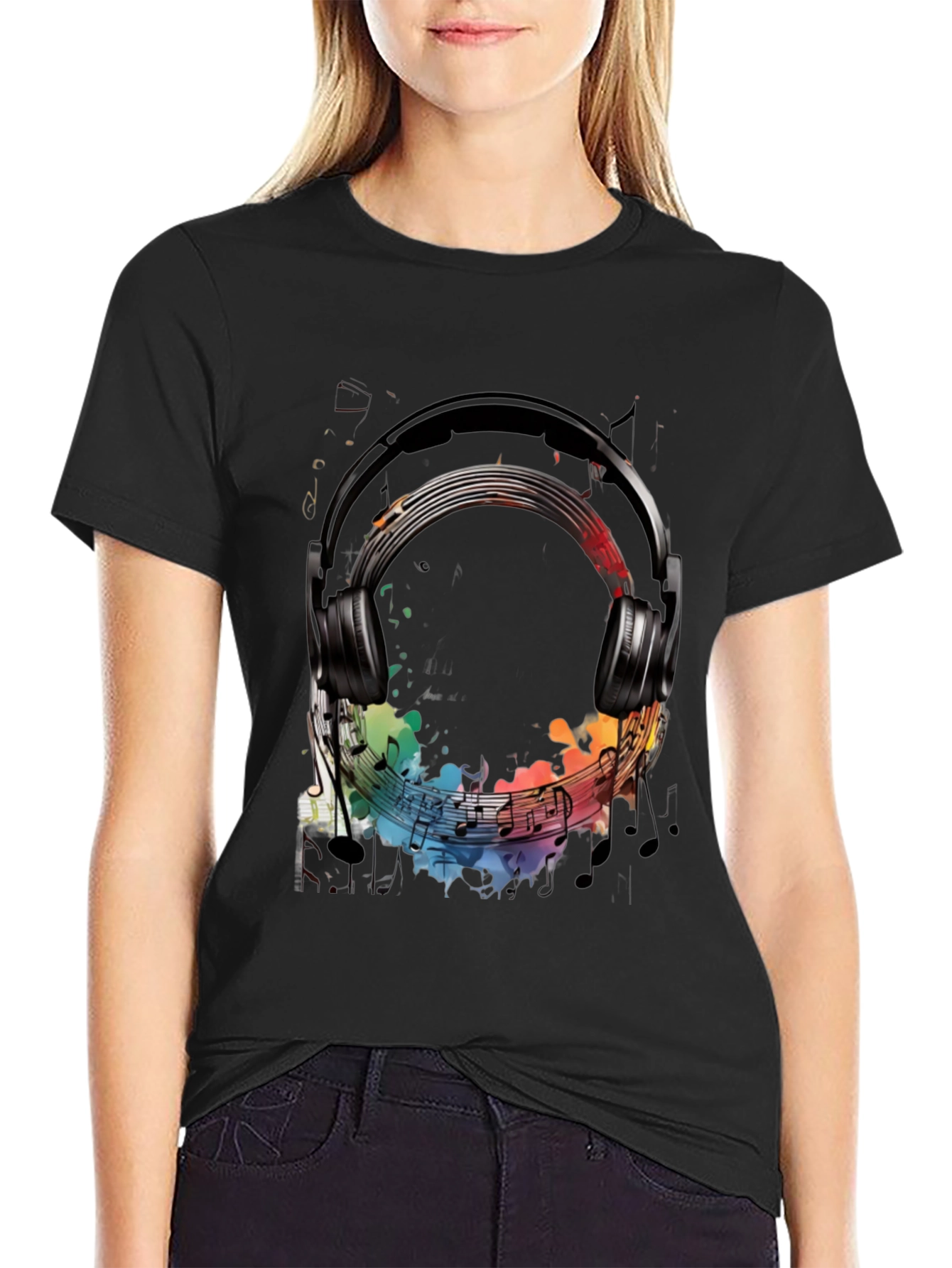 Music Headphone Graphic Tee - Black Cotton T-Shirt