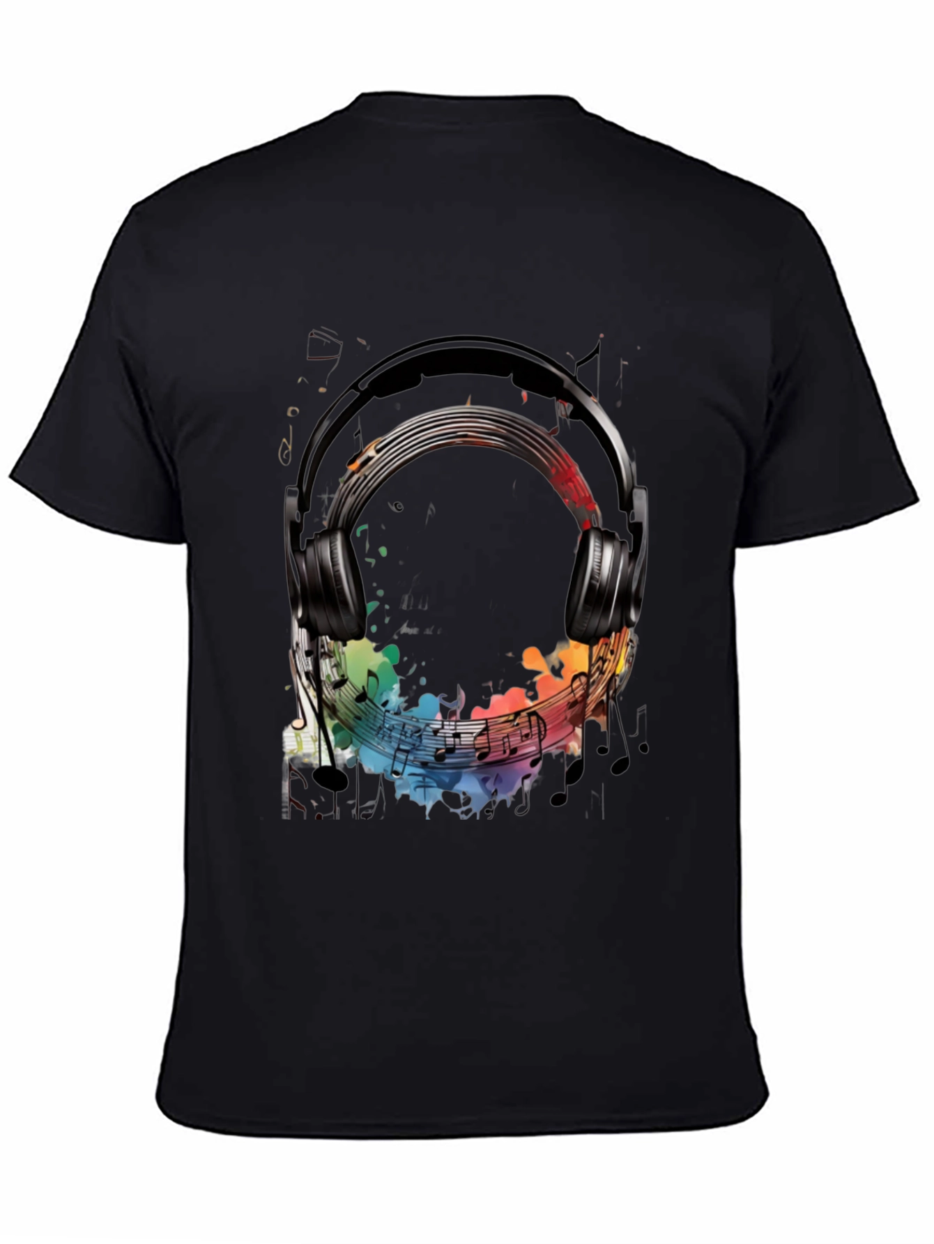 Music Headphone Graphic Tee - Black Cotton T-Shirt
