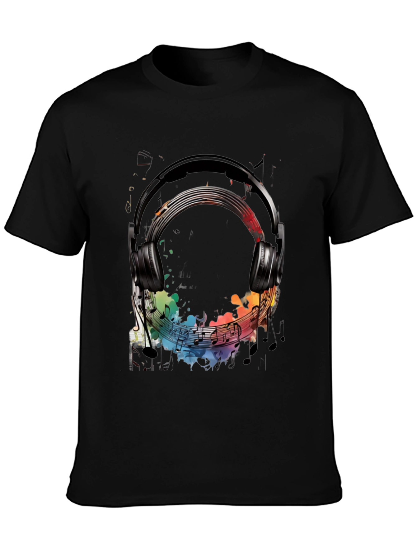 Music Headphone Graphic Tee - Black Cotton T-Shirt