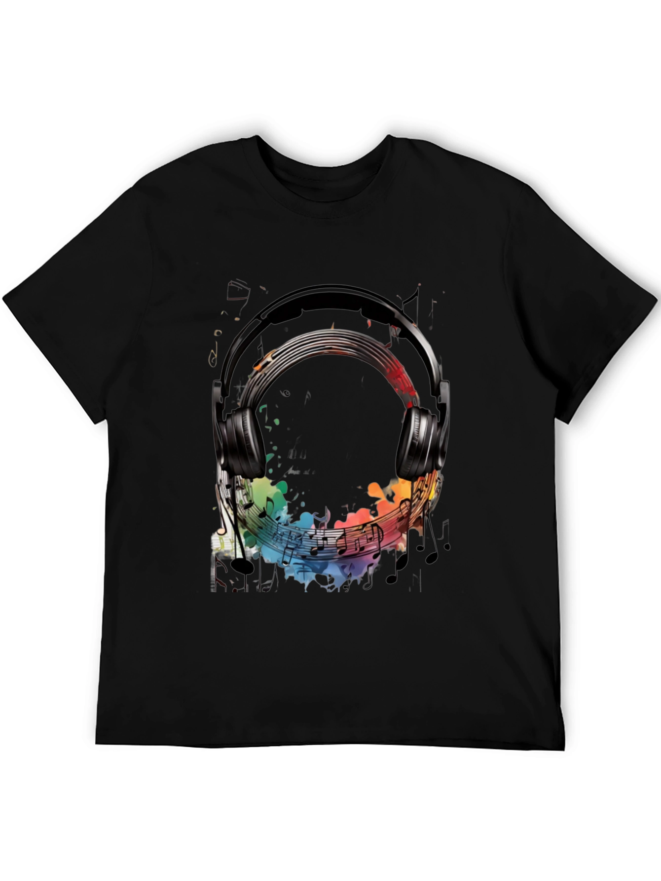 Music Headphone Graphic Tee - Black Cotton T-Shirt