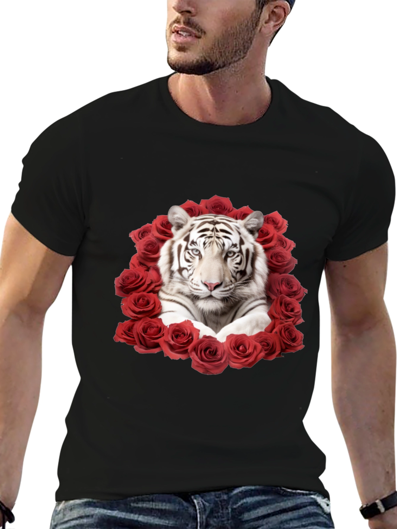 Tiger & Roses Graphic Black T-Shirt