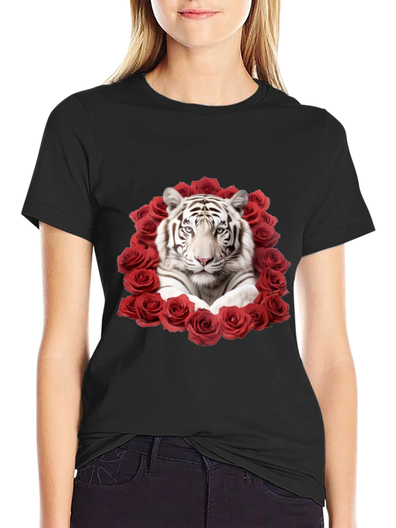 Tiger & Roses Graphic Black T-Shirt