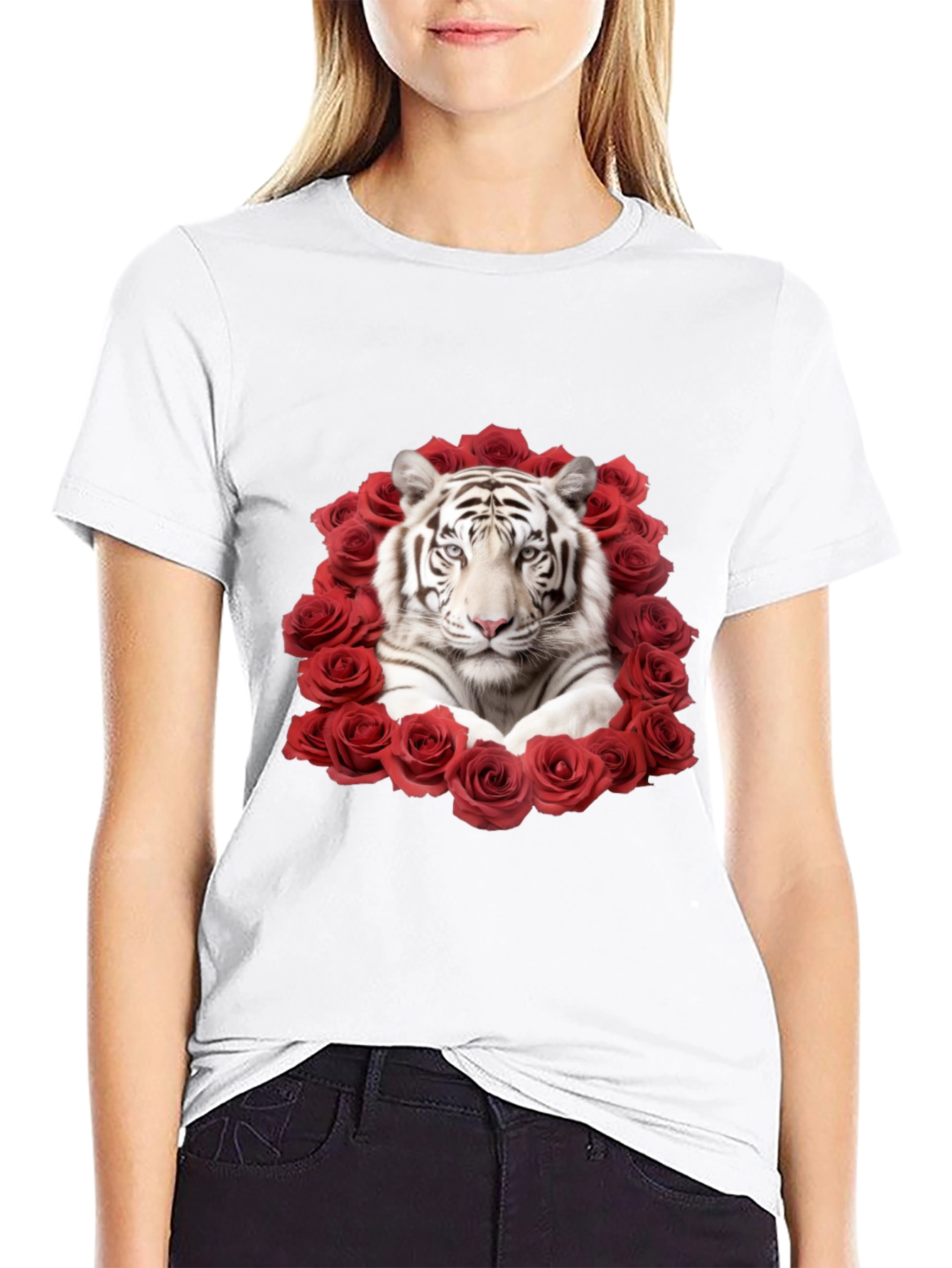 Tiger & Roses Graphic Black T-Shirt