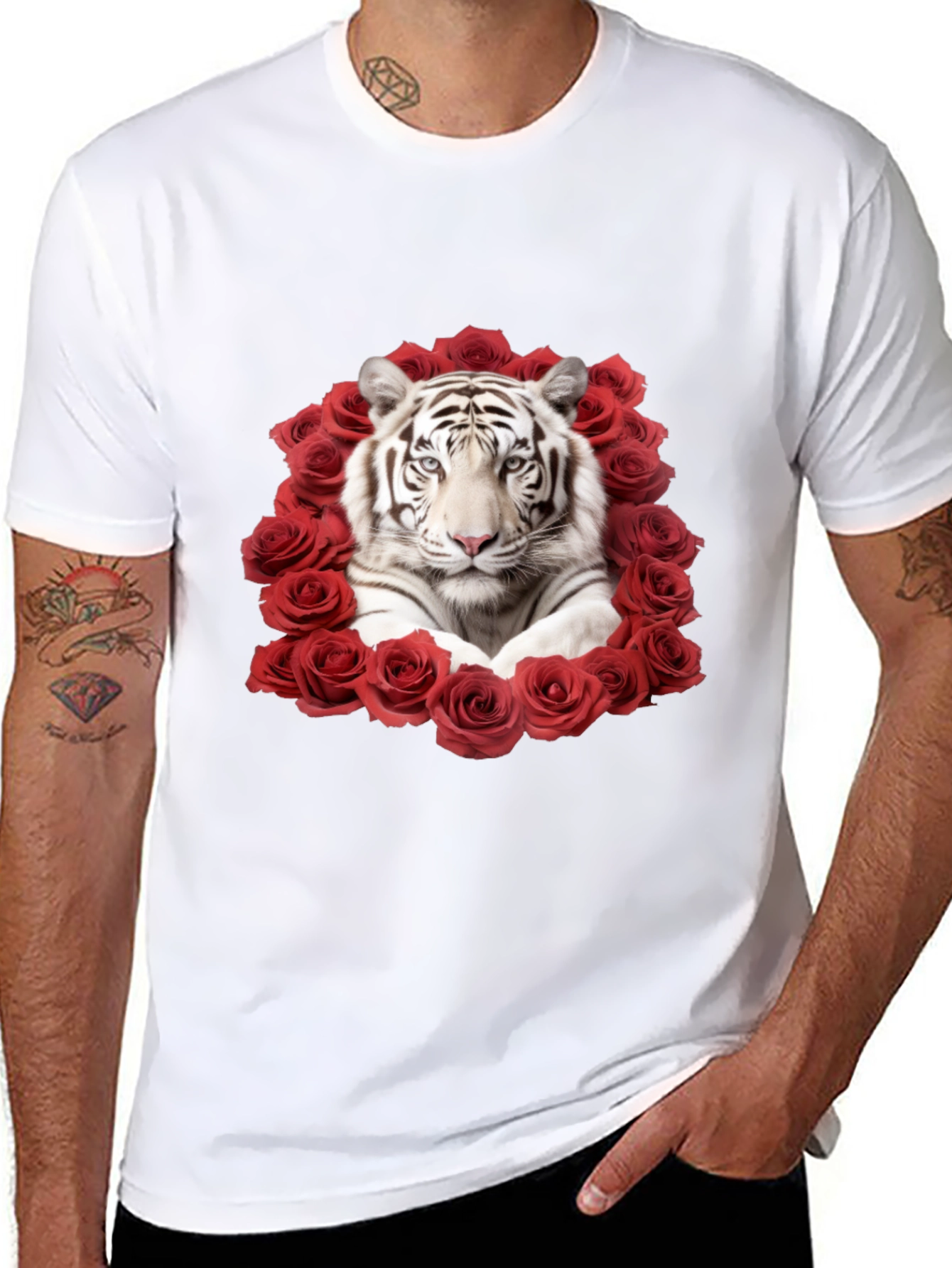 Tiger & Roses Graphic Black T-Shirt