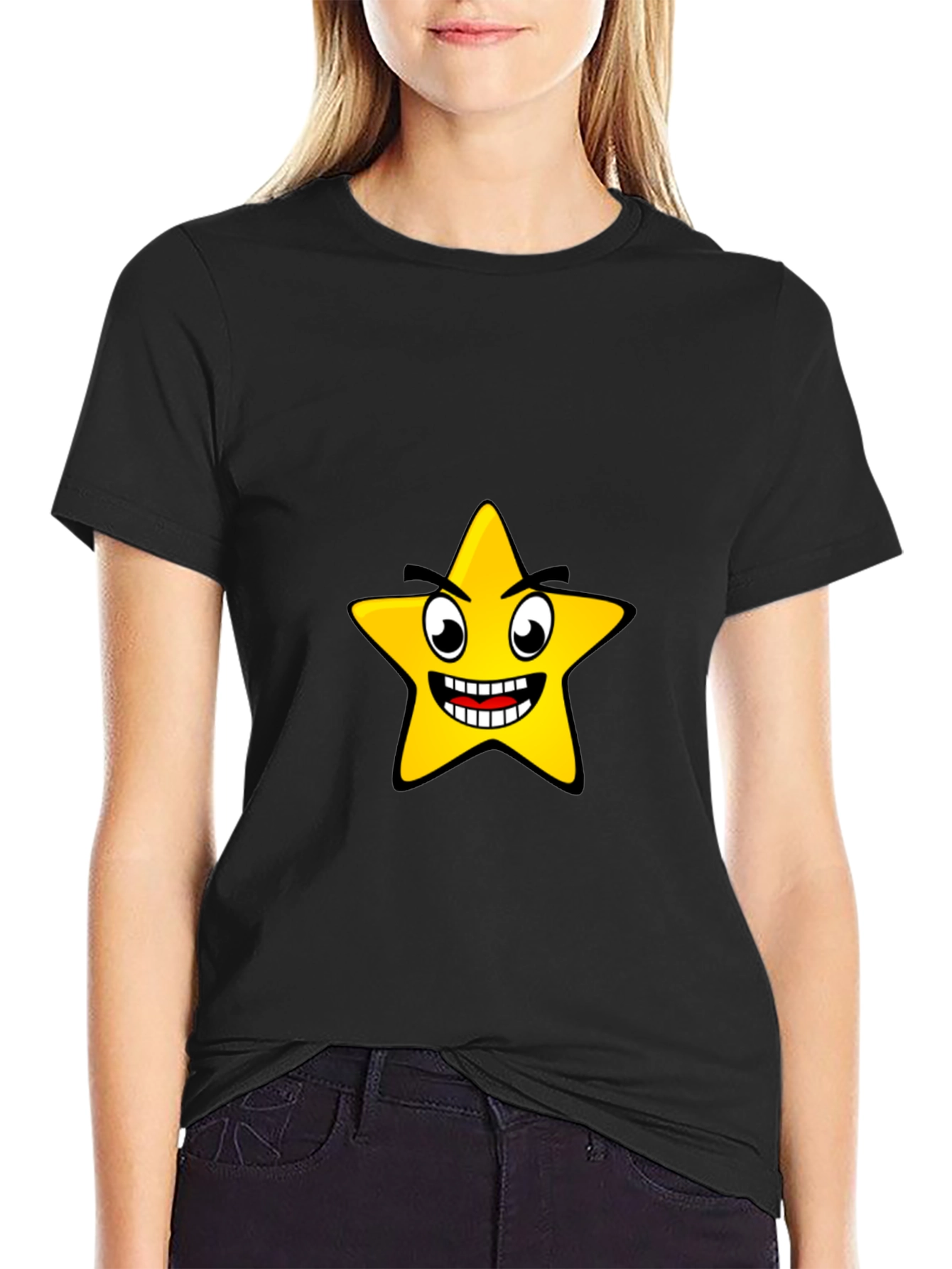 Funny Star Graphic Black T-Shirt