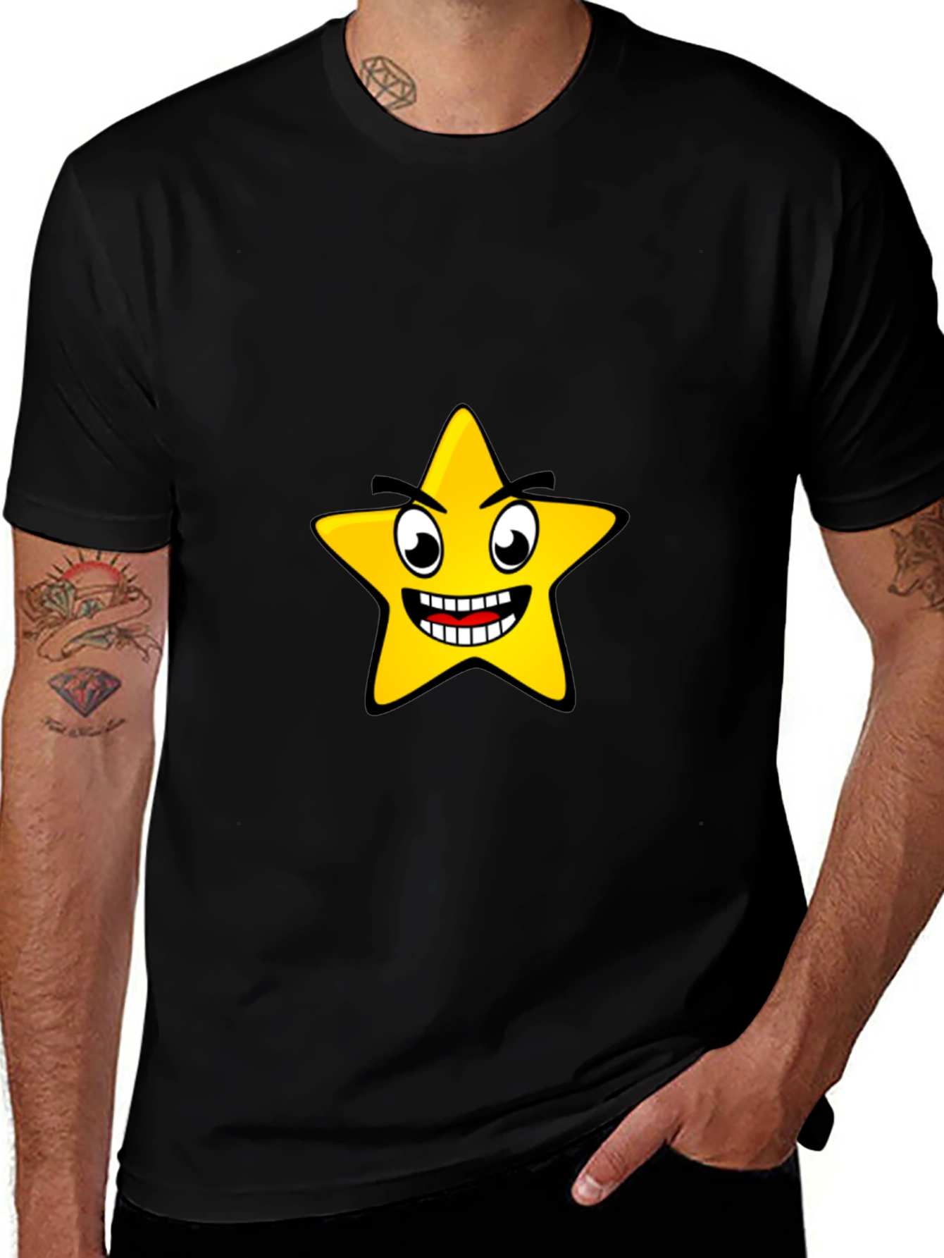 Funny Star Graphic Black T-Shirt