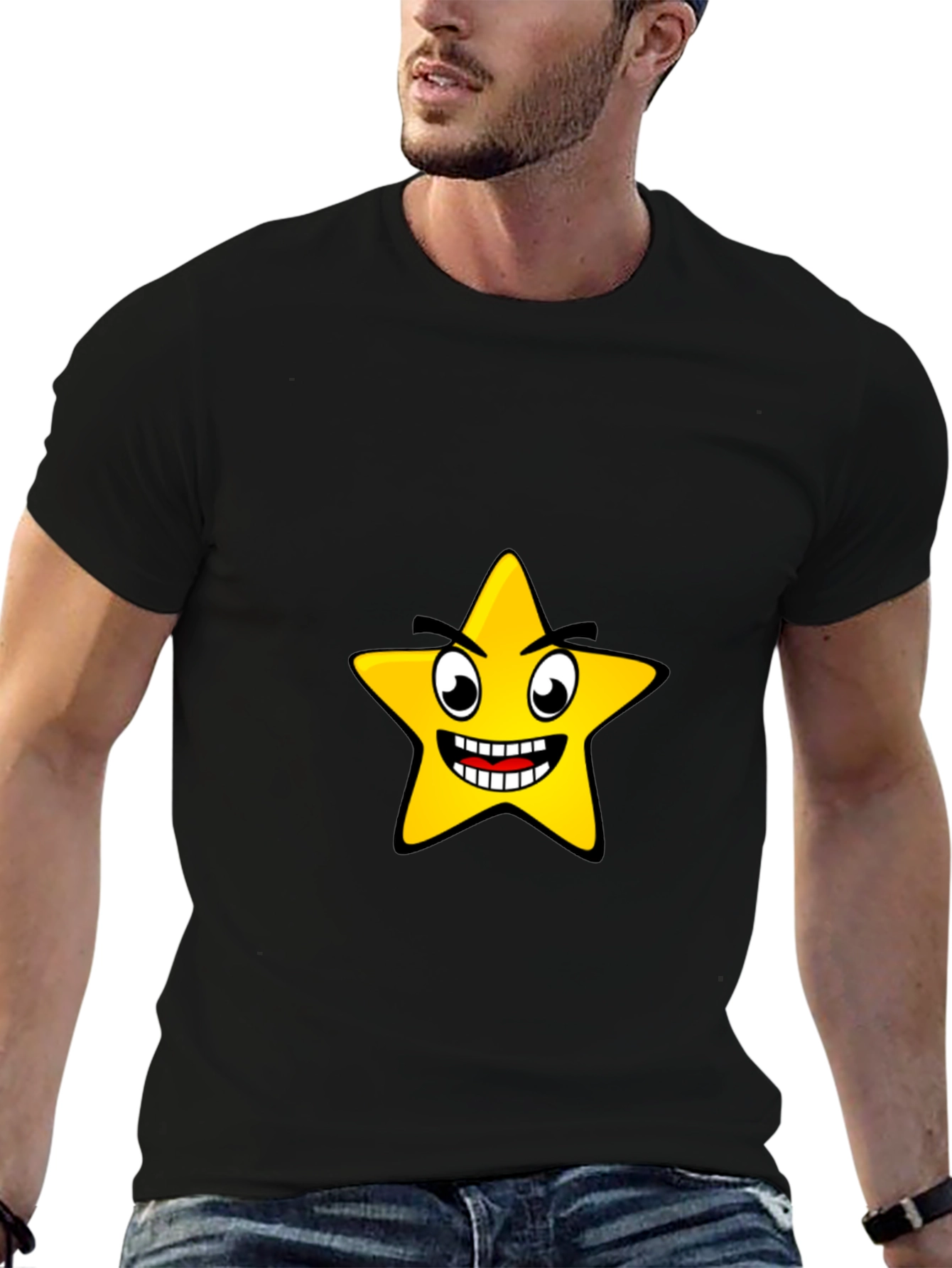 Funny Star Graphic Black T-Shirt