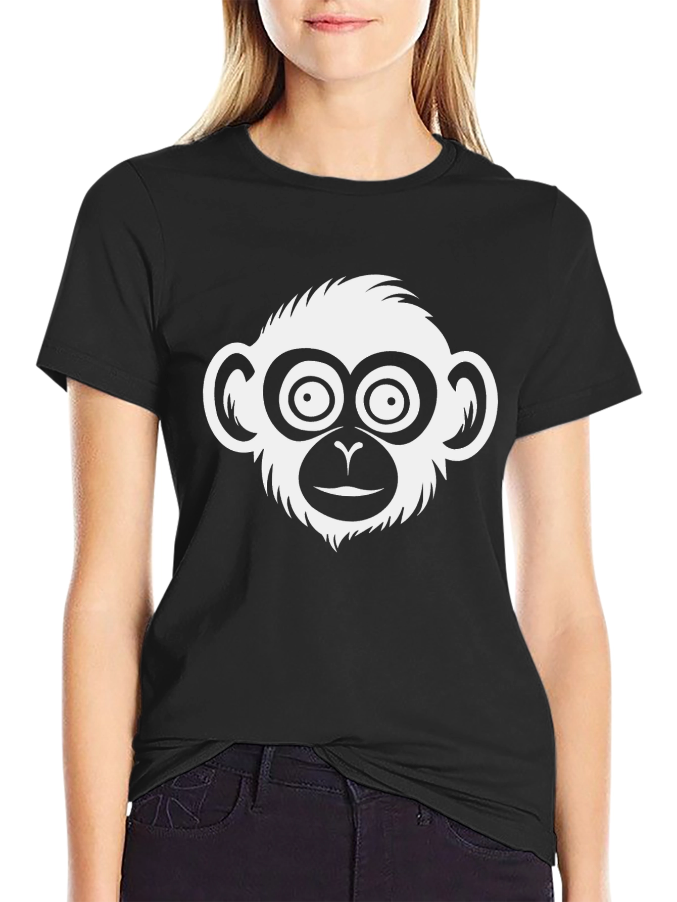 Monkey Face Graphic T-Shirt - Casual Black Tee