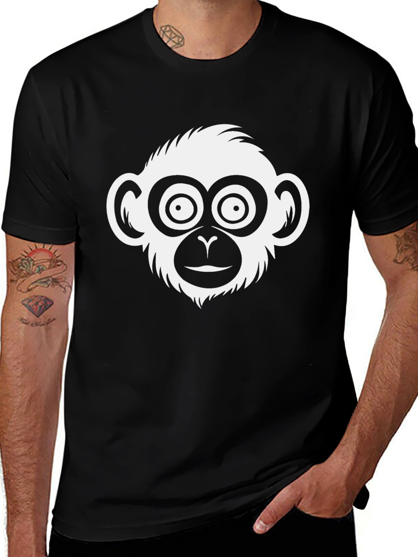 Monkey Face Graphic T-Shirt - Casual Black Tee