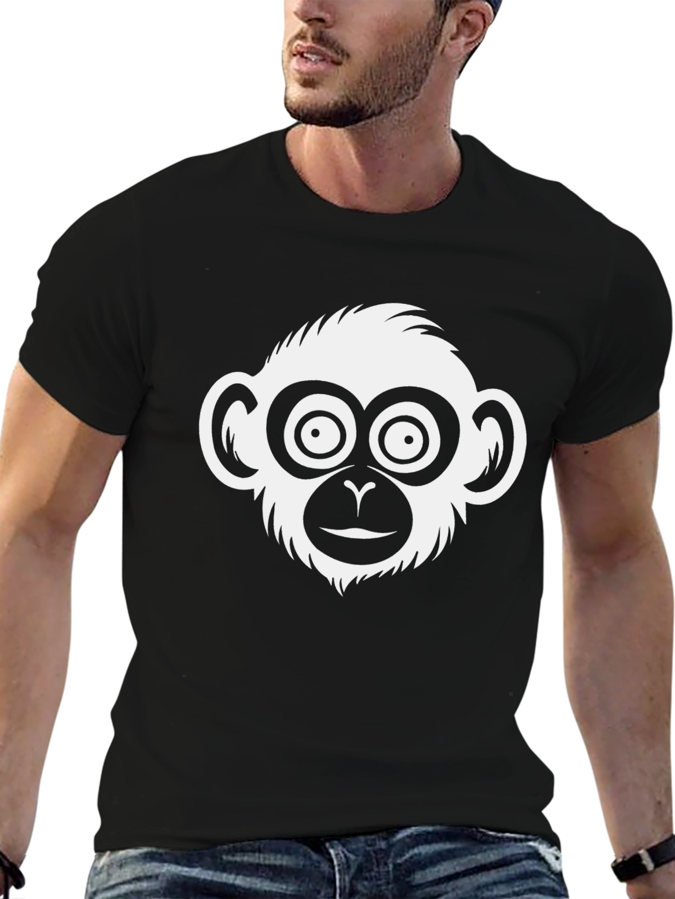 Monkey Face Graphic T-Shirt - Casual Black Tee