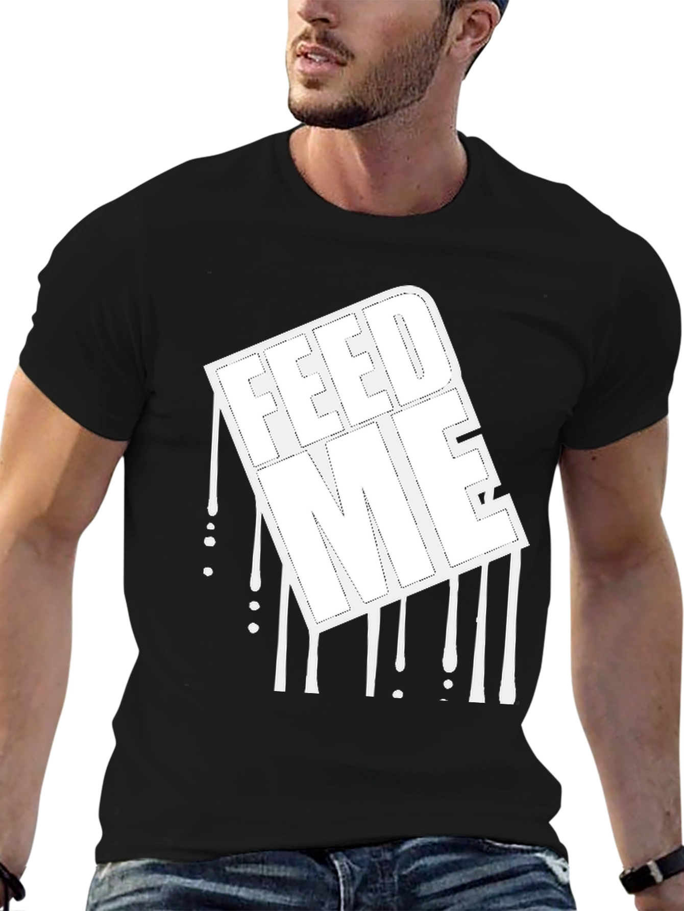 Feed Me Graphic Print Black T-Shirt