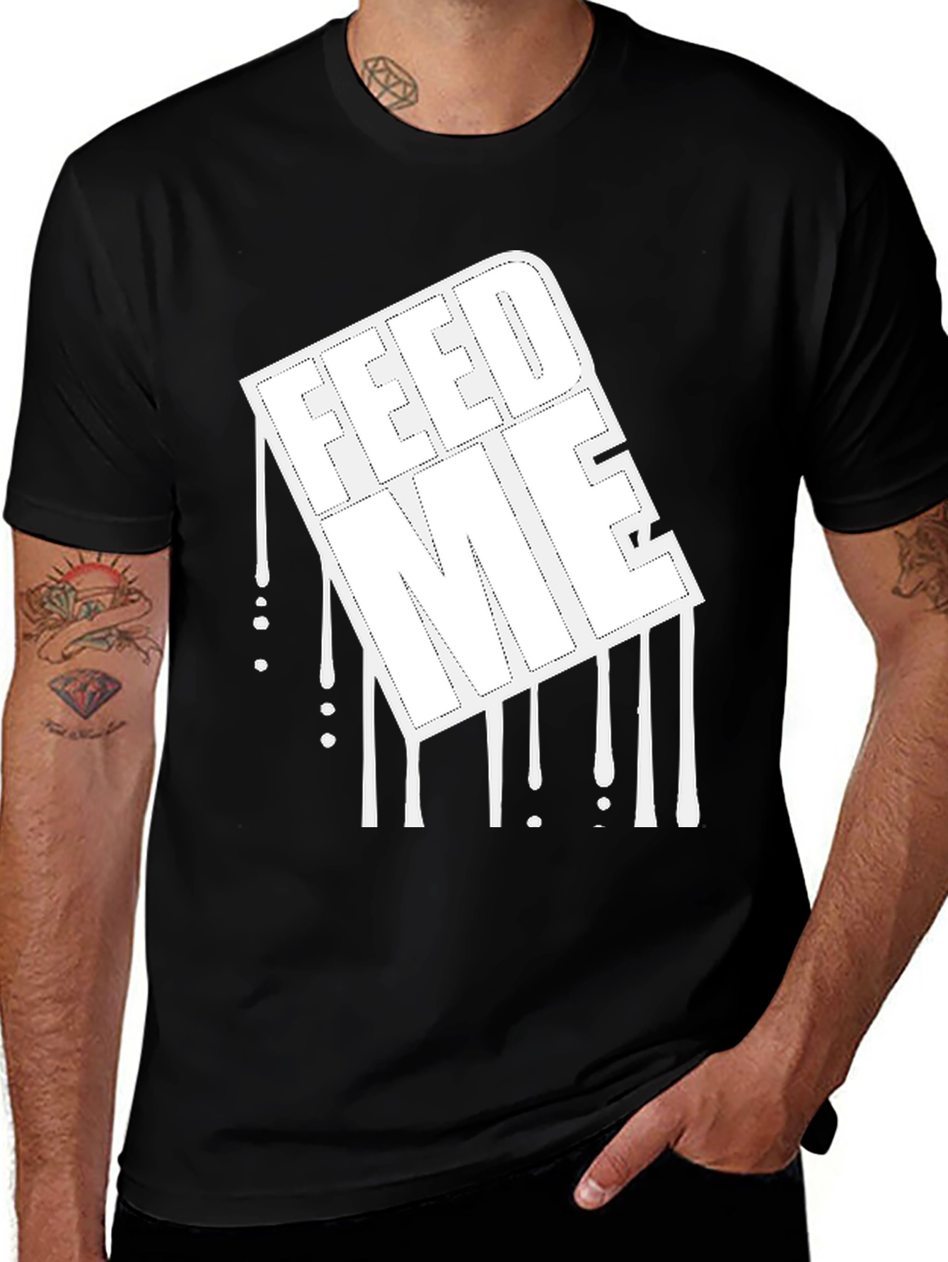 Feed Me Graphic Print Black T-Shirt