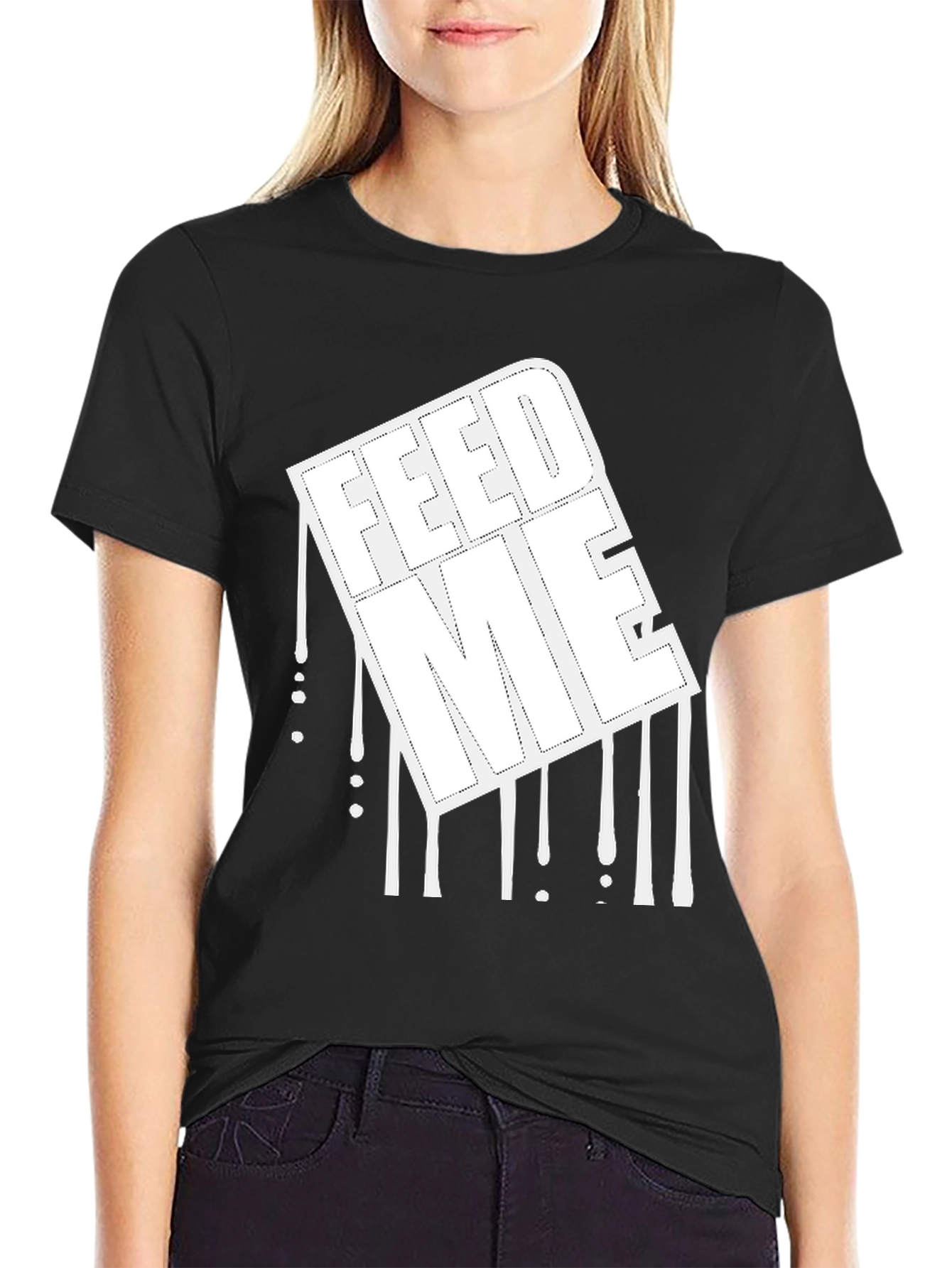 Feed Me Graphic Print Black T-Shirt