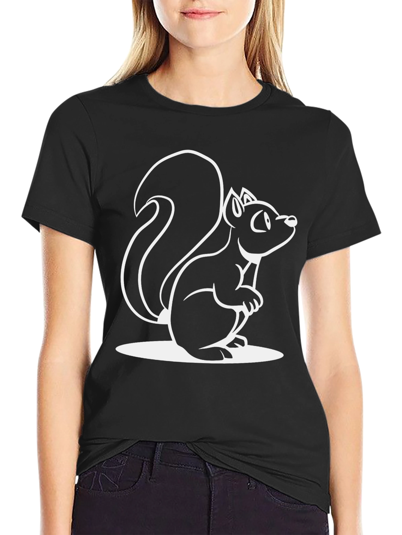 Squirrel Graphic Tee - Black Cotton Blend T-Shirt