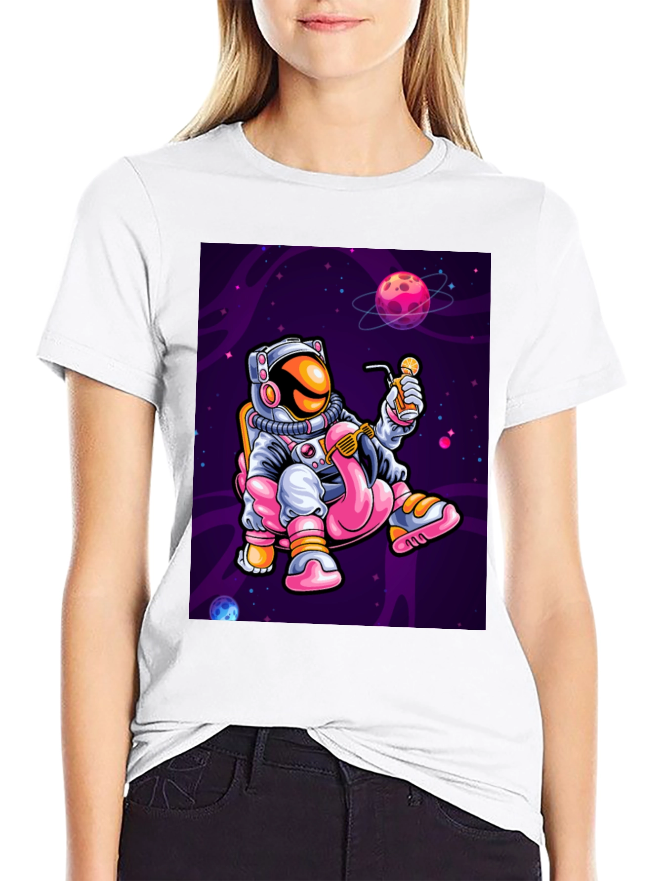 Astronaut Flamingo Sipping T-Shirt
