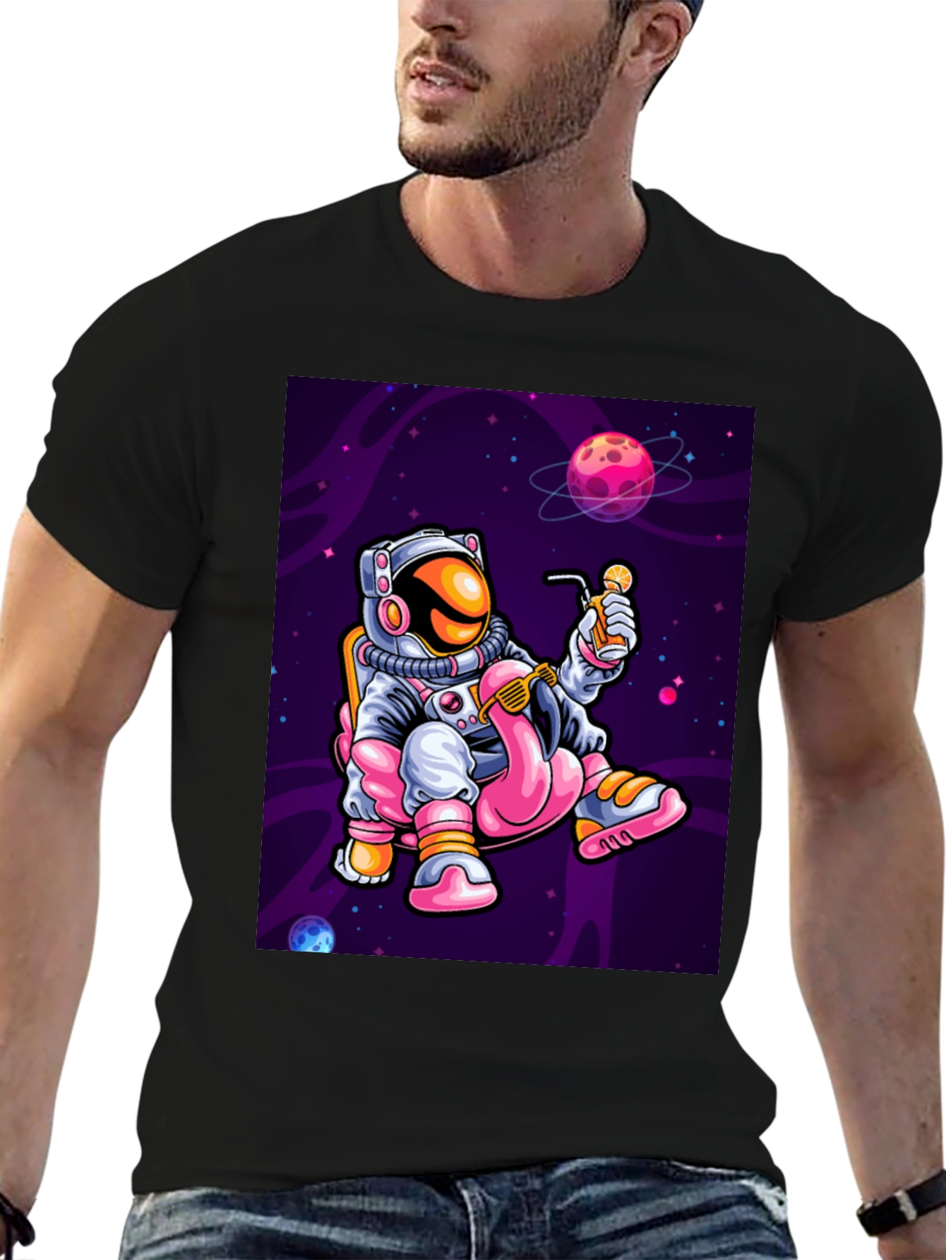 Astronaut Flamingo Sipping T-Shirt