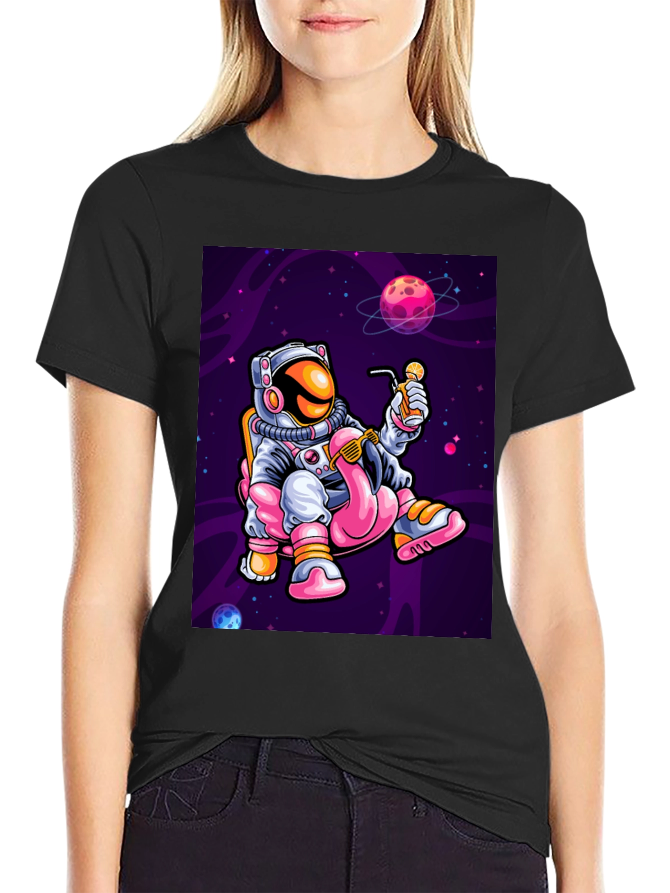 Astronaut Flamingo Sipping T-Shirt