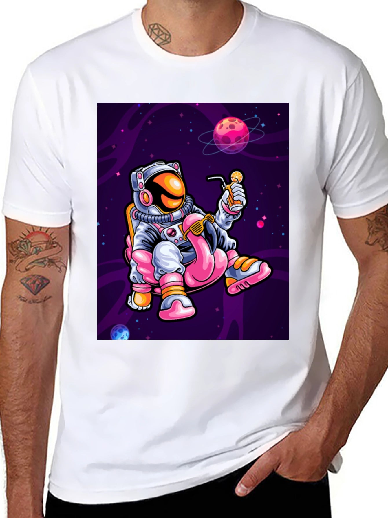 Astronaut Flamingo Sipping T-Shirt