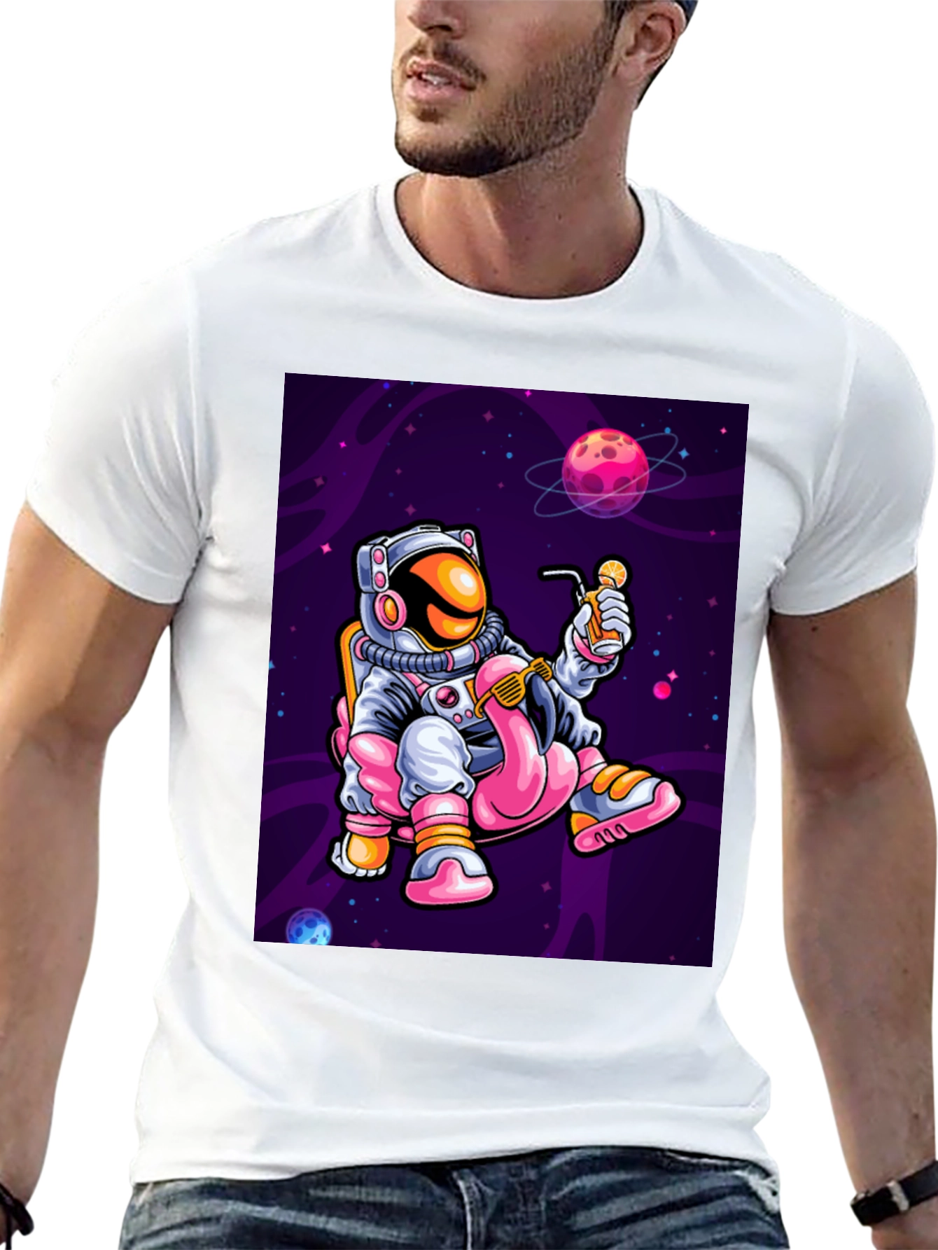 Astronaut Flamingo Sipping T-Shirt