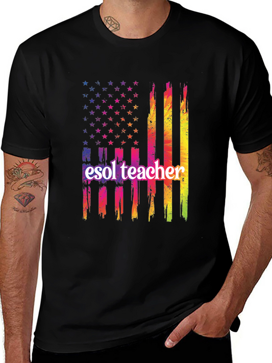 ESOL Teacher Patriotic Flag T-Shirt