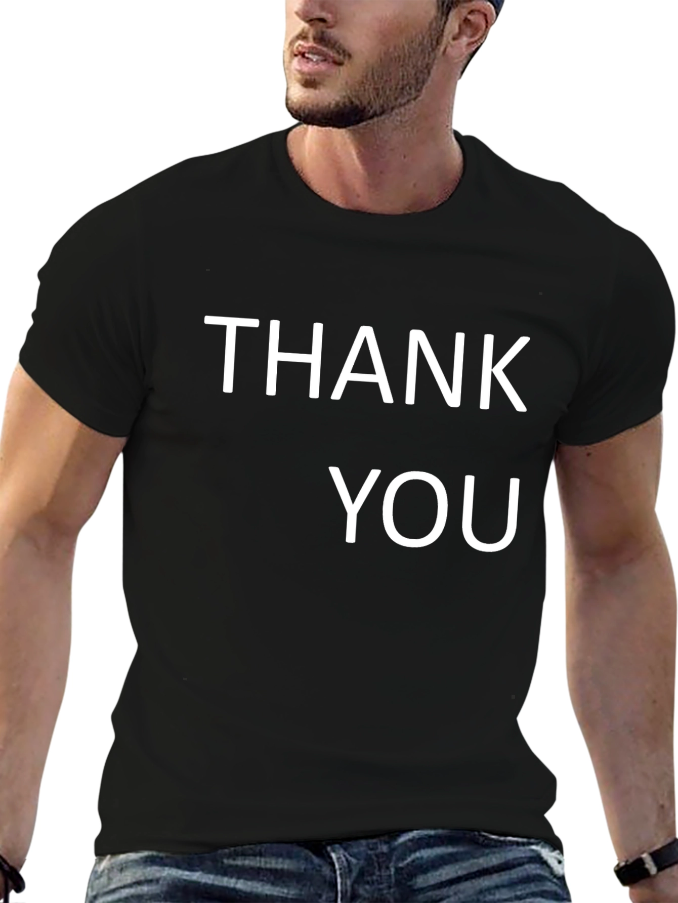 Thank You Graphic Tee - Black Cotton Comfort