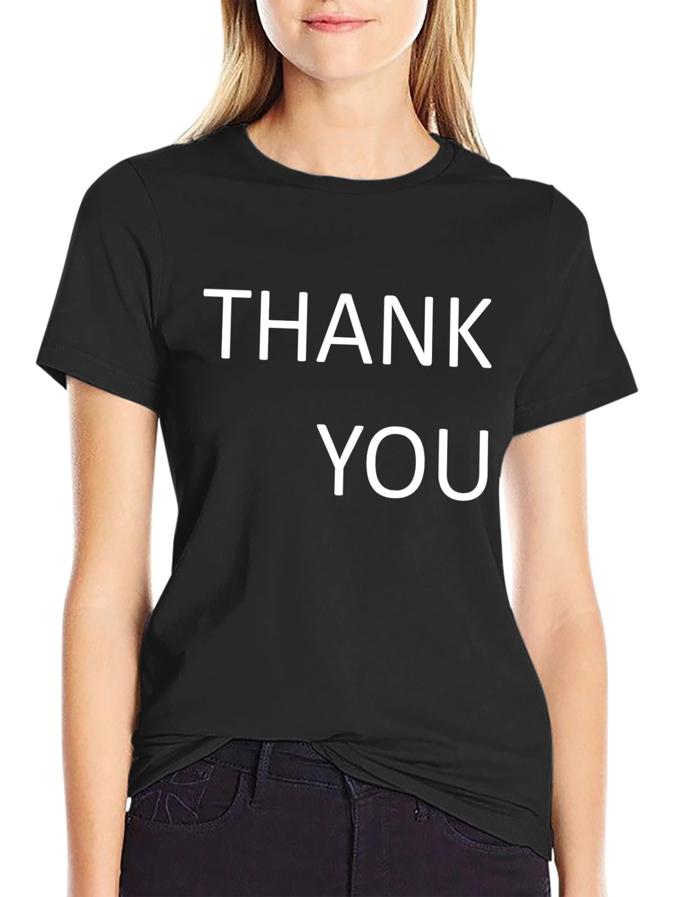Thank You Graphic Tee - Black Cotton Comfort