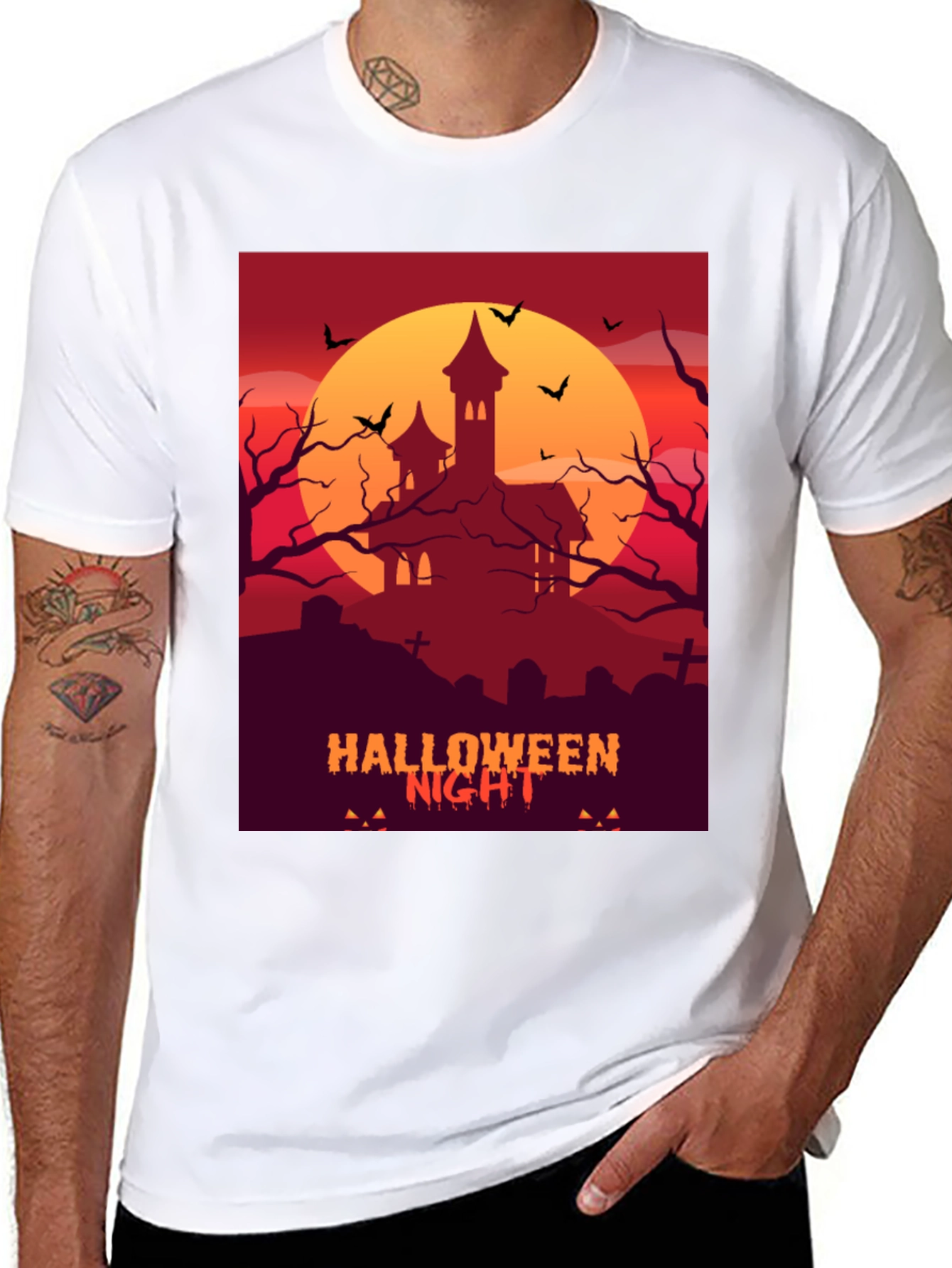 Halloween Night T-Shirt: Spooky Haunted House Design