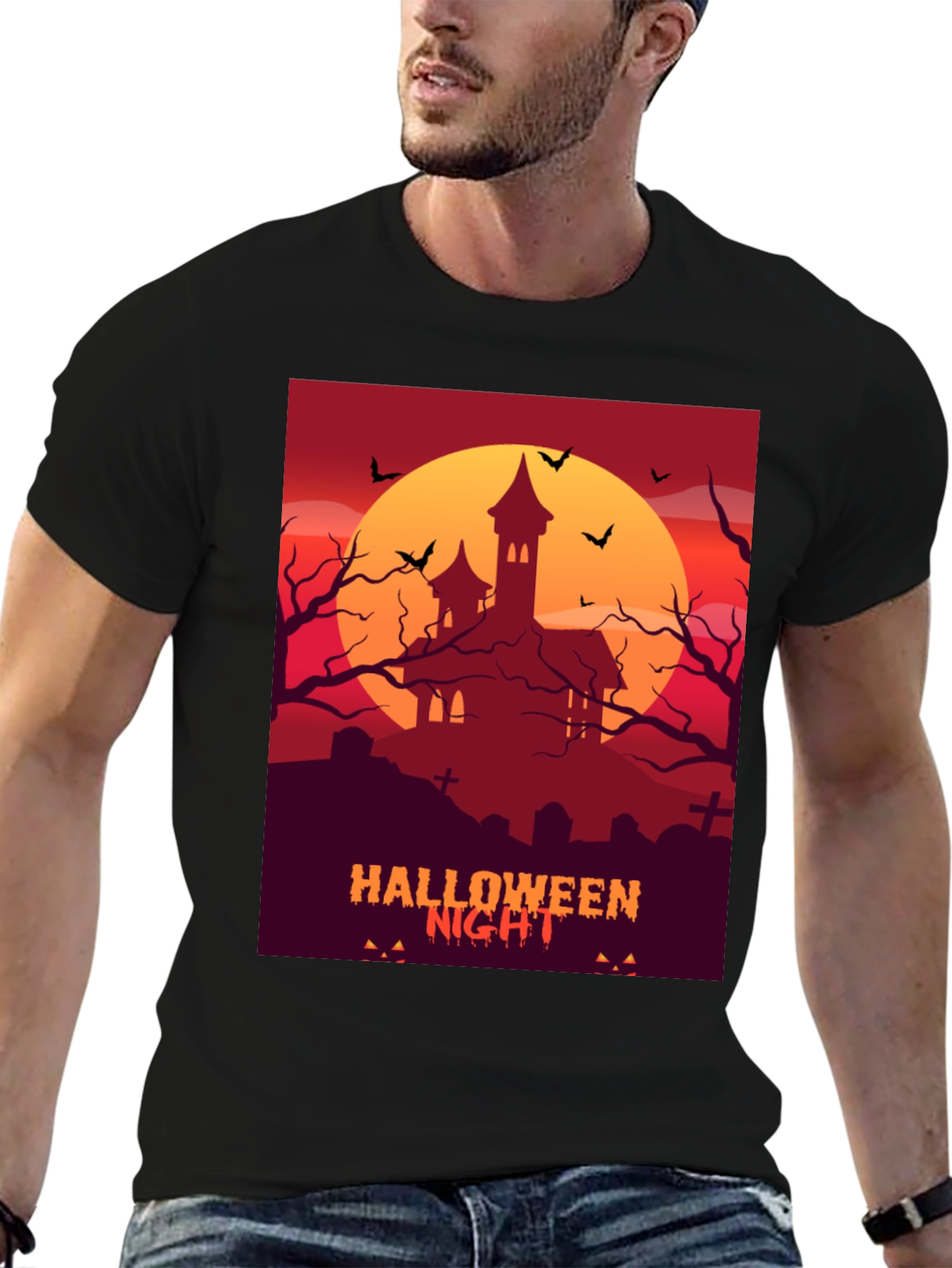 Halloween Night T-Shirt: Spooky Haunted House Design