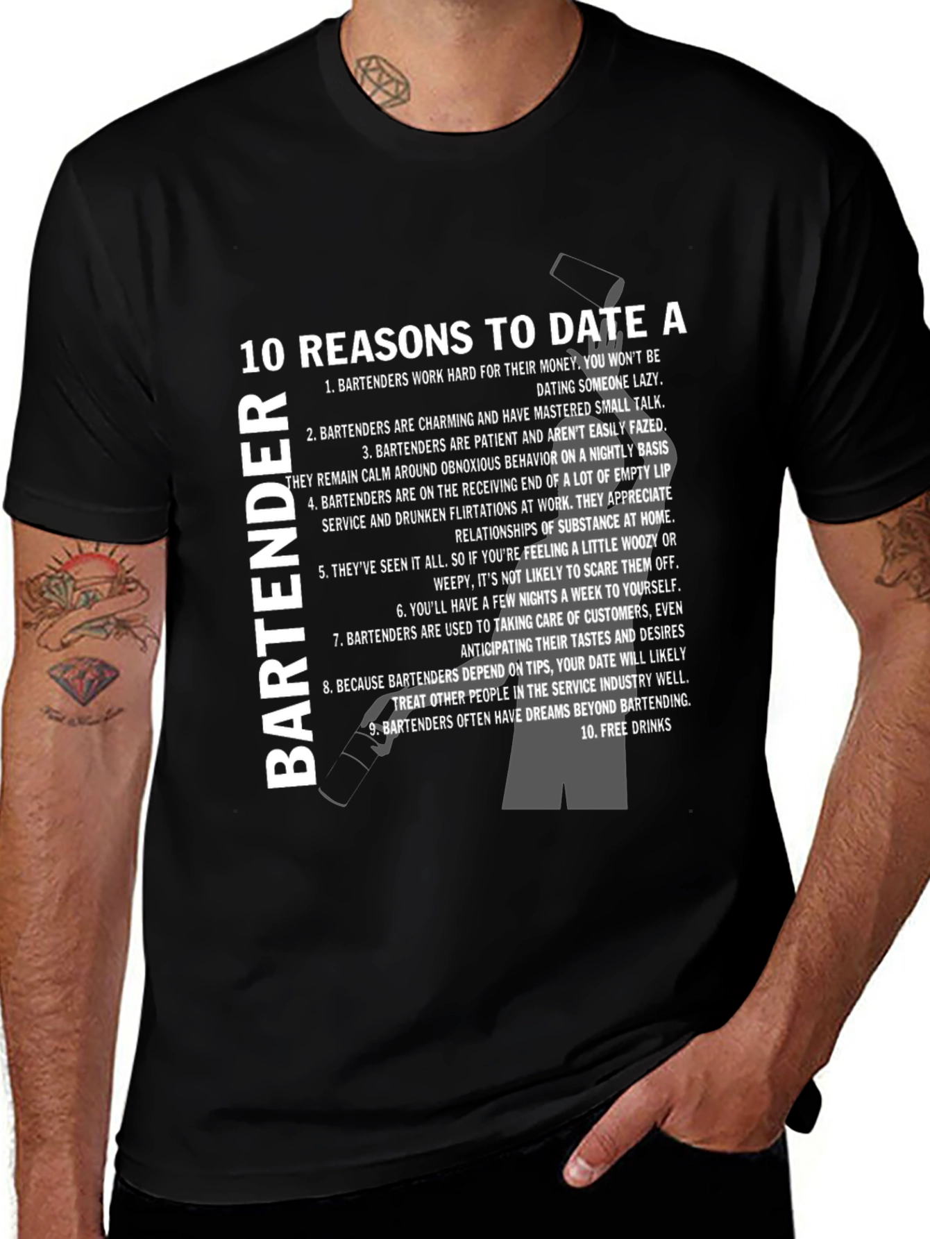 10 Reasons to Date a Bartender T-Shirt - Black