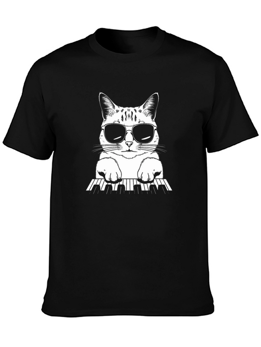 Cool Cat Pianist Graphic T-Shirt